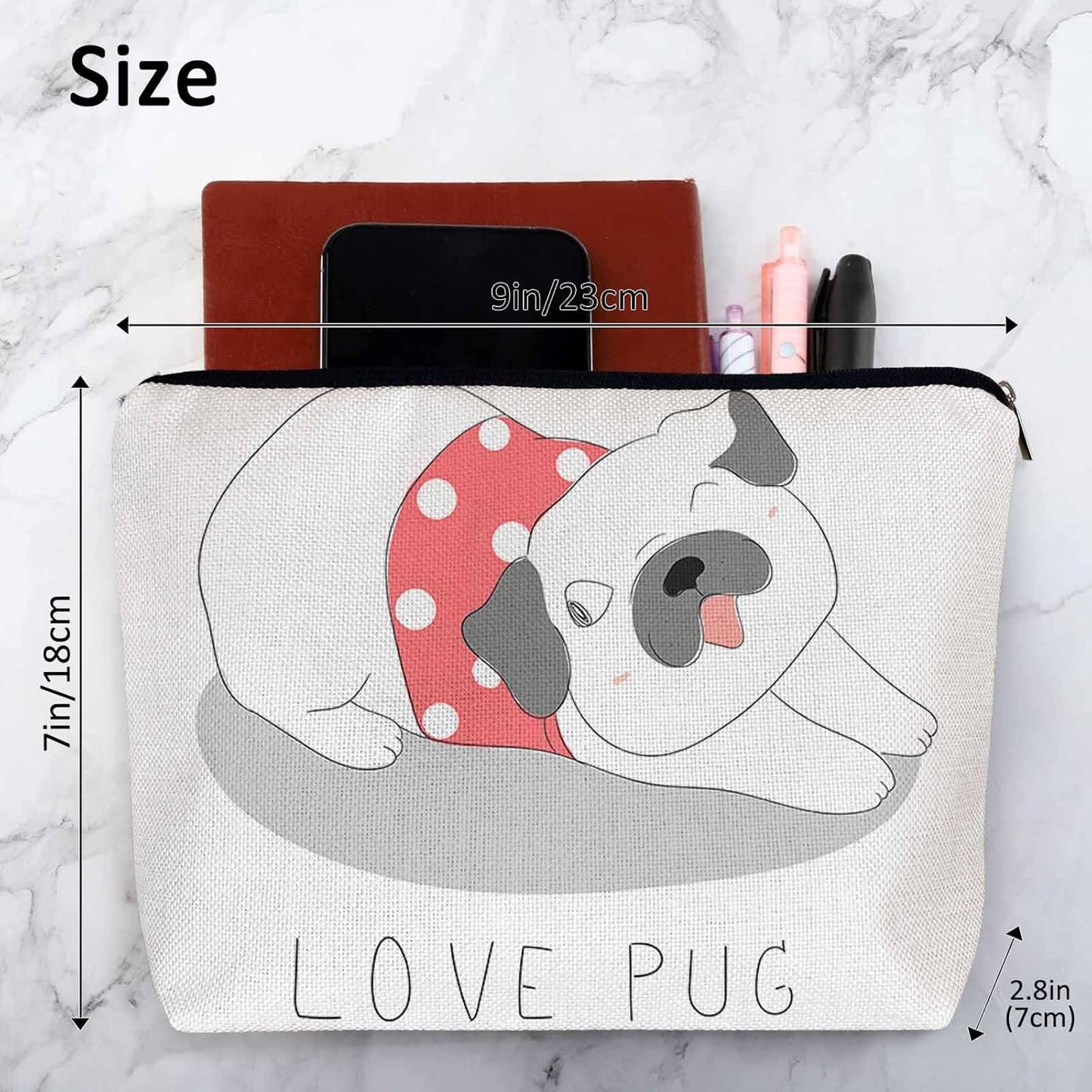 Makeup Bag For Purse Dog, Cute Pug Dog Love Pug Cosmetic Bags For Women With Zipper Travel Toiletry Pouch Makeup Bags Makeup Organizers Purse For Toiletries Cosmetics