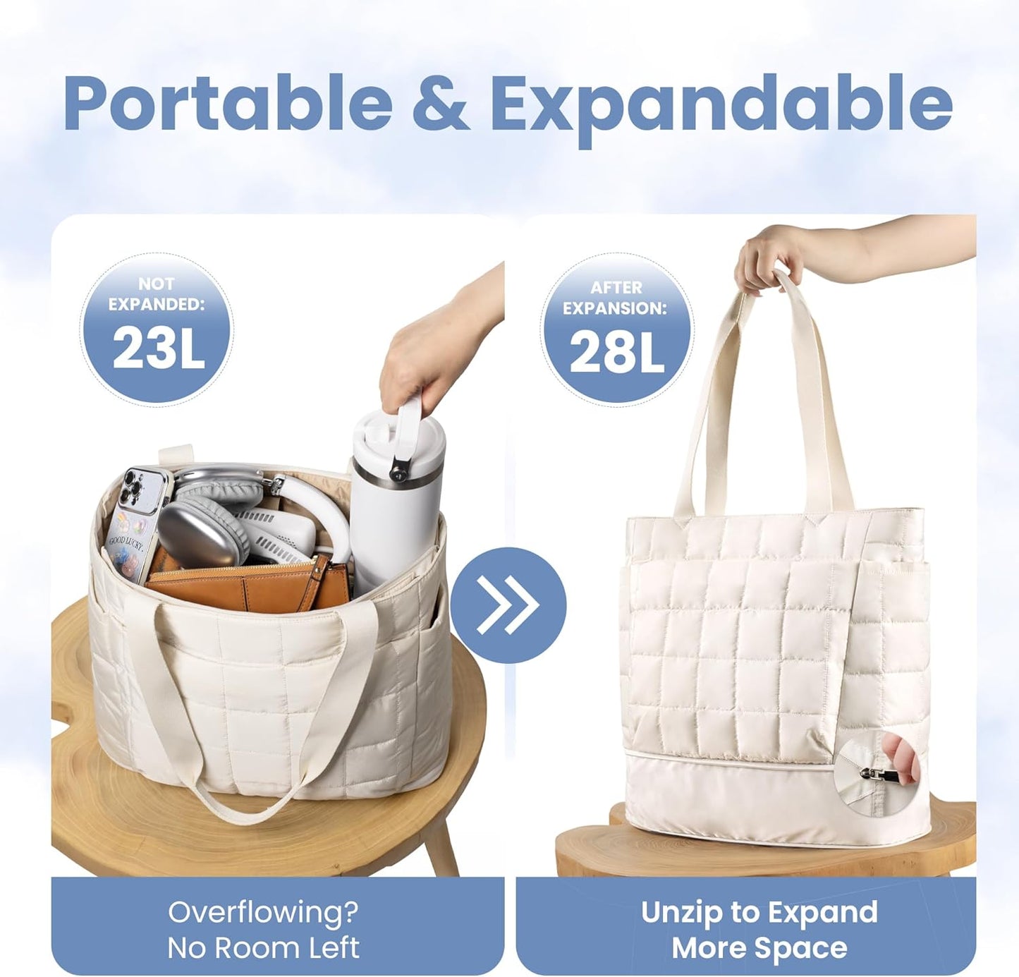 befen Laptop Tote Bag for Women Work, Travel Tote Bags Nurse Puffer Quilted Handbags, Lightweight Waterproof Beach Purse