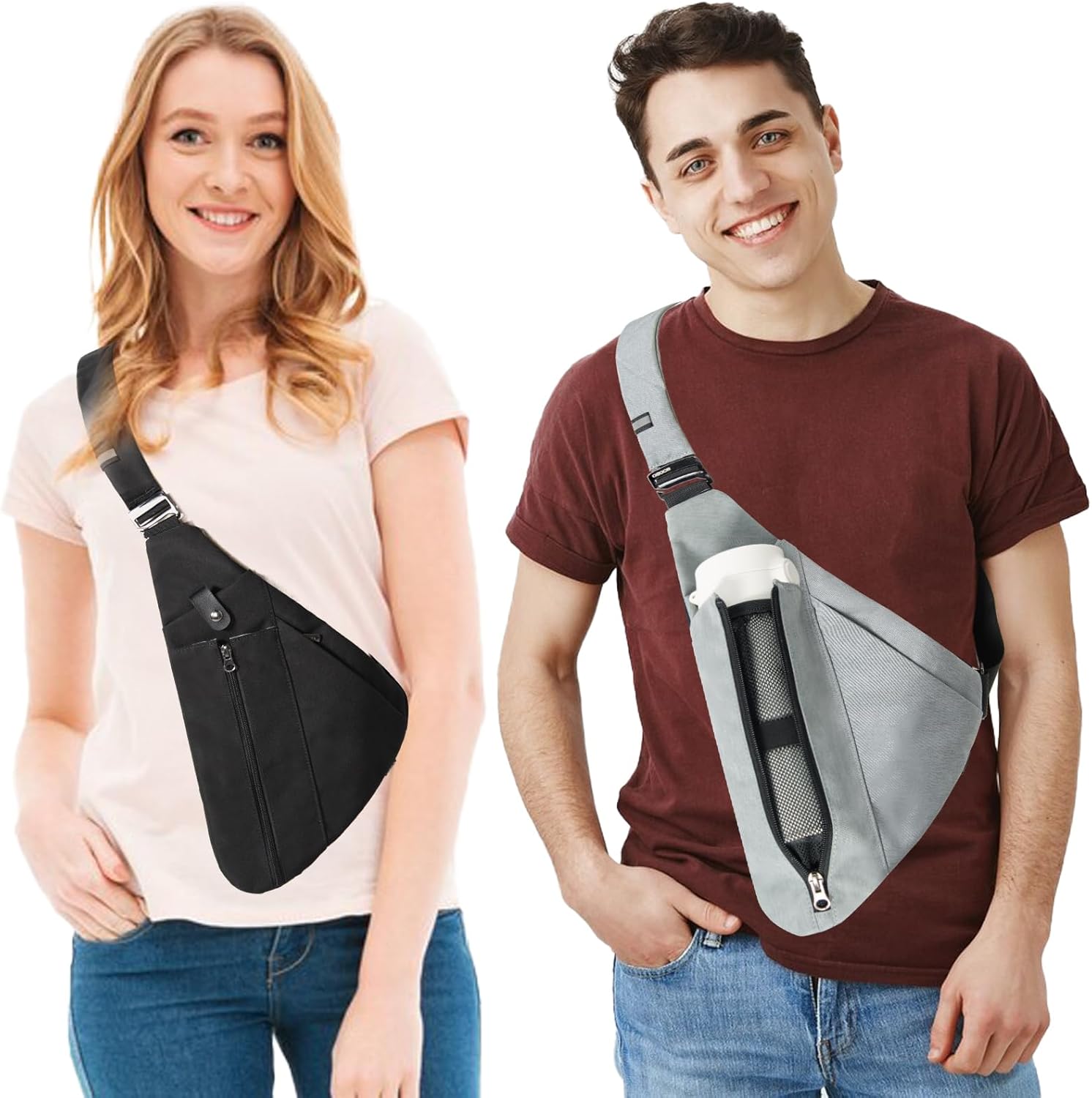 Sling Bag for Men,RFID Crossbody Hiking Backpack Chest Shoulder Tactical Bag with Water Bottle Bag