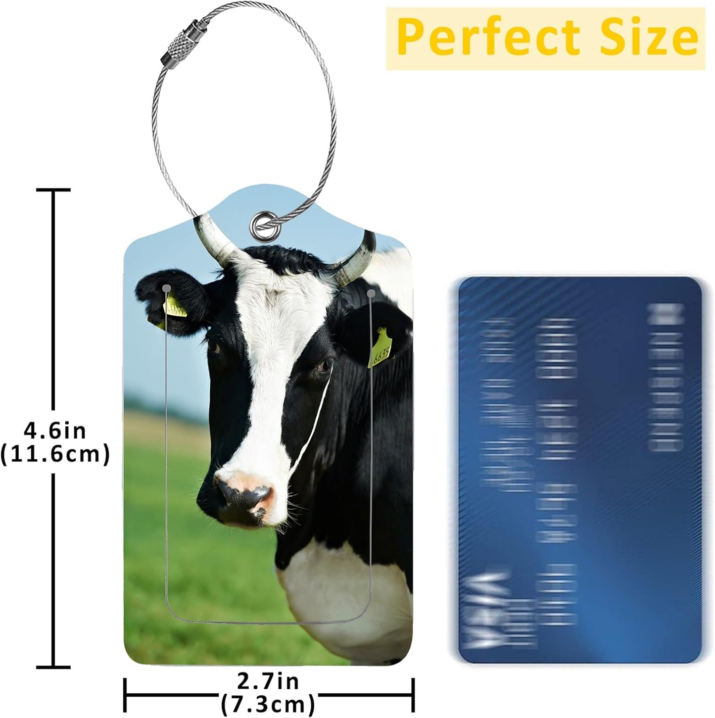 2 Pack Luggage Tags for Suitcases,White Milch Cow with Black Spots Luggage Tag,PU Leather Id Label Luggage Tags with Stainless Steel Loop and Privacy Cover for Women Men Teens Travel