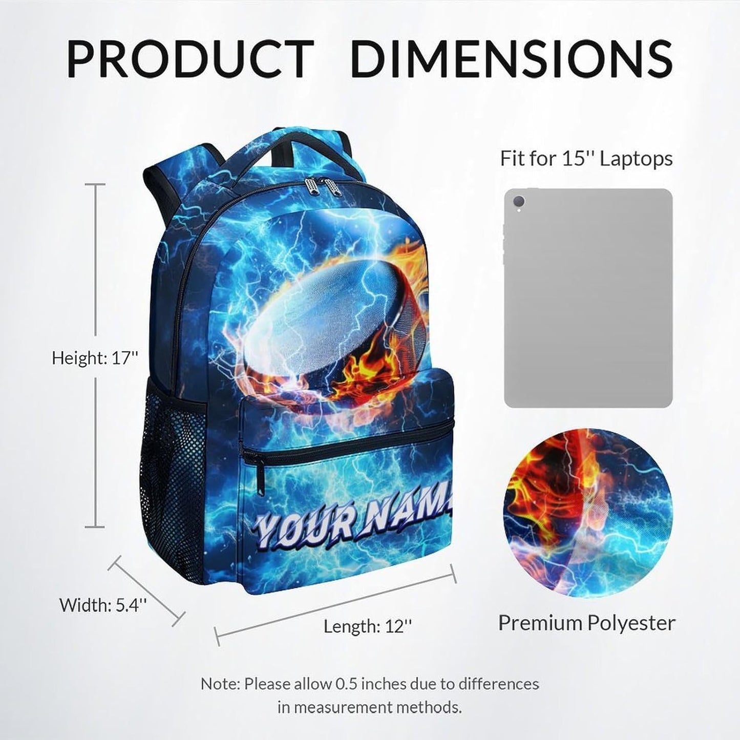 Bookbag for Boys - Personalized Hockey Backpack for Kids - Custom Sports Theme Backpacks for Players - Ice Hockey School Bag for Elementary Middle School(17 Inch)
