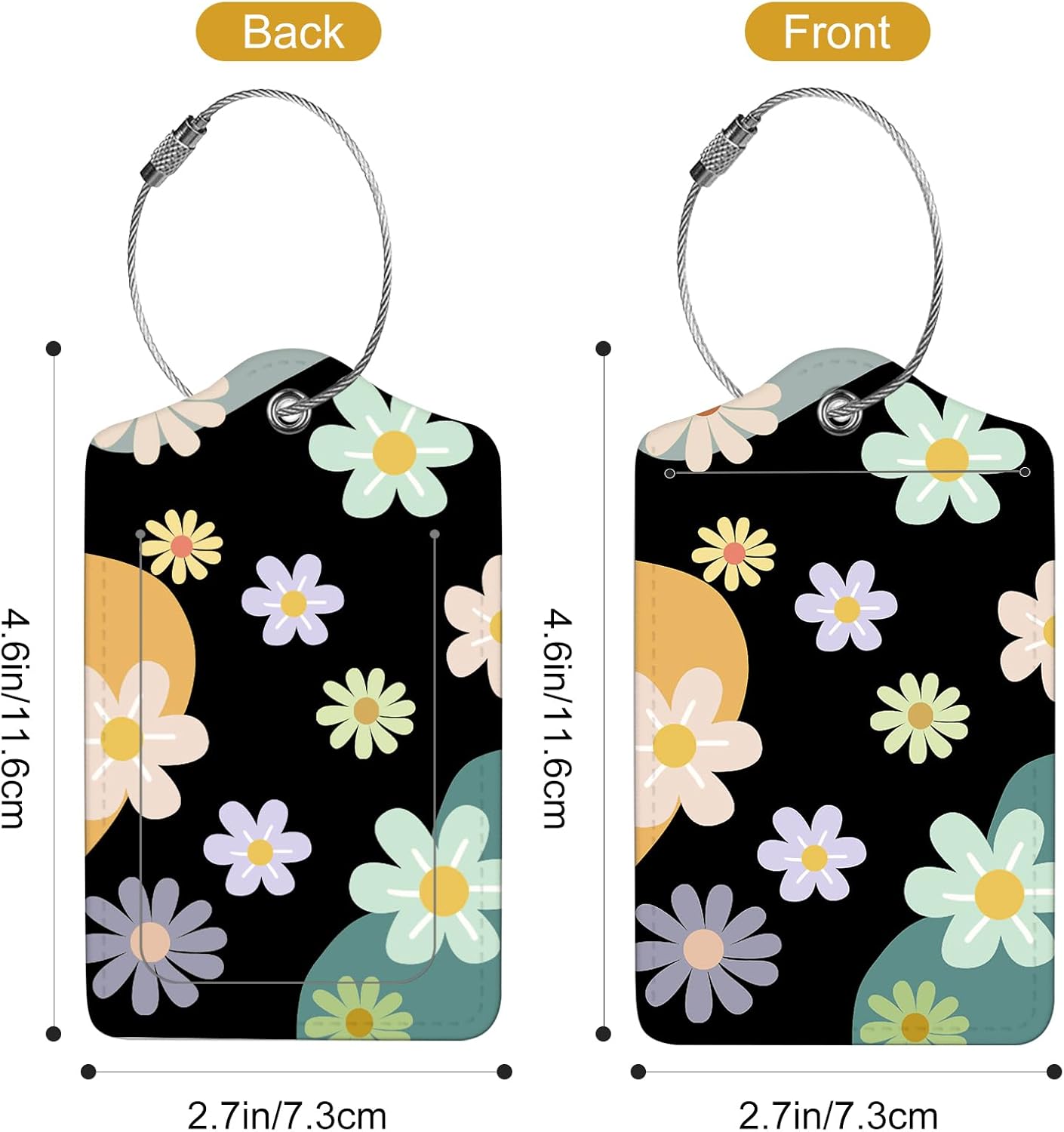 2Pack Luggage Tags for Suitcases, Cute Unique Pu Leather Cruise Luggage Tag with Privacy Cover ID Label Address Card and Metal Ring Suitable for Women Men Kids Travel Bag Colorful Little Flower 9