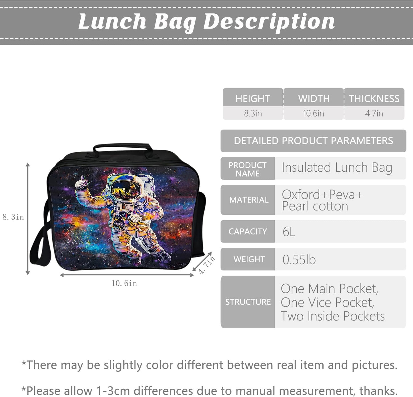 Klymax Astronaut Backpack Space Galaxy Schoolbag with Lunch Box Bag Pencil Bag 3pcs Bookbag Sets for Boys Girls