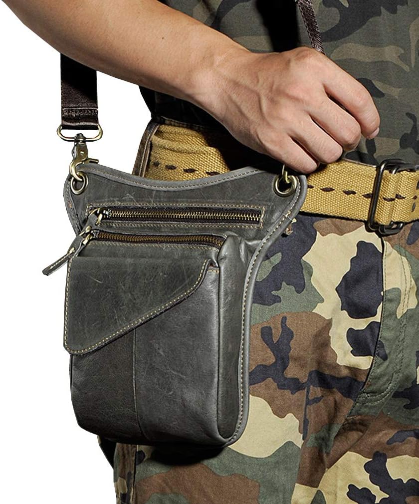 Leather Waist Pack Drop Leg Bag for Men Women Belt Bumbag Multi-Purpose Motorcycle Bike Outdoor Sports Tactical Cycling Riding Hiking Camping Pouch