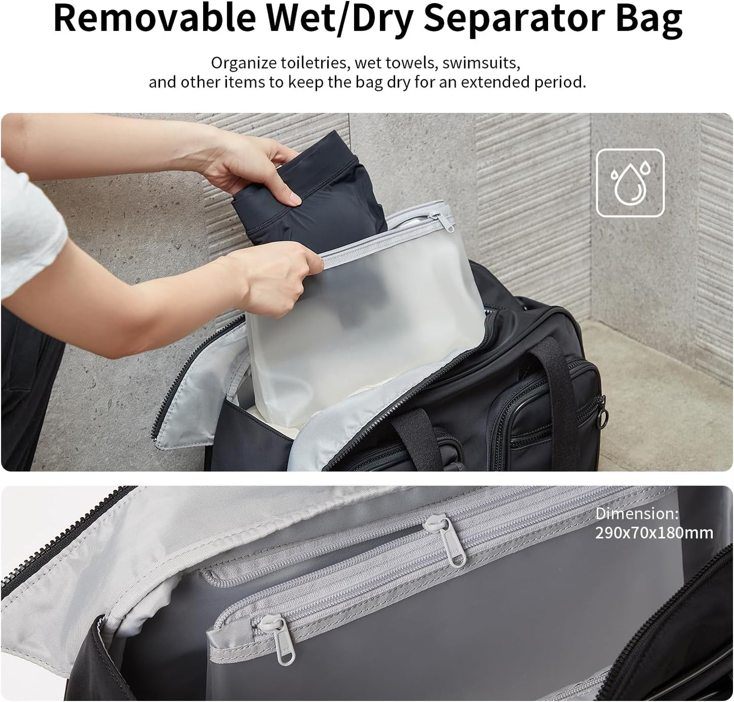 Aji Expandable Travel Duffel Bag, Elegant Black Duffle Bag for Travel with Wet Pocket, Carry on Weekender Bags for Men Women, Water Resistant Gym Duffel Bag Sport Bag