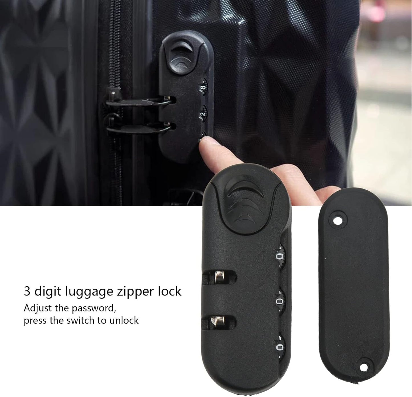 Zinc Alloy Luggage Lock - 3 Digit Suitcase Password Lock, Frosted Black Appearance for Travel