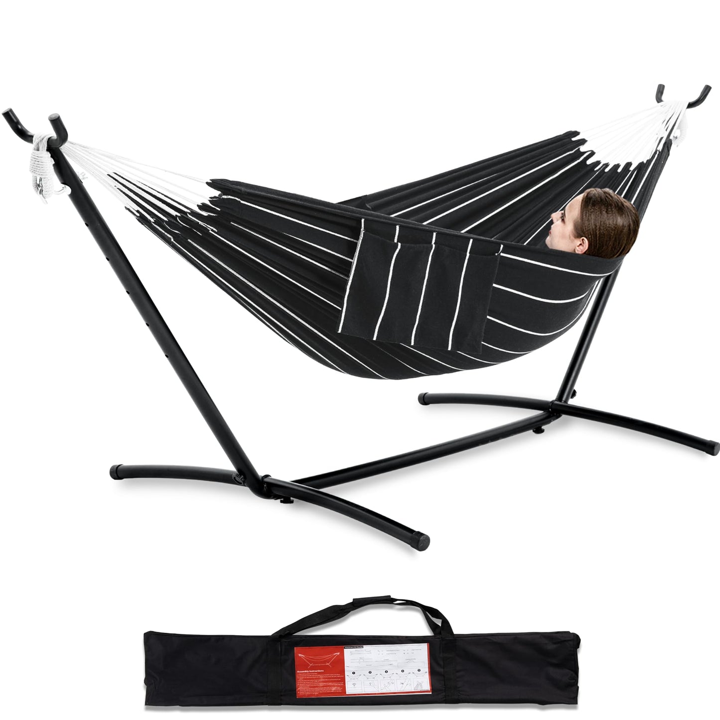 PNAEUT Double Hammocks with Stand for Outside, Portable Space Saving Heavy-Duty Steel Stand for