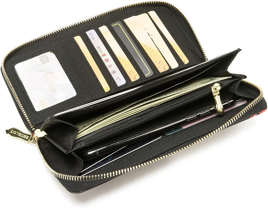 Women Wallet Card RFID For Womens Holder Blocking Credit Small Zipper Purse Pocket Bifold Slim Coin ID Ladies Wristlet Clutch Large Capacity Window Case Travel Zip Women's