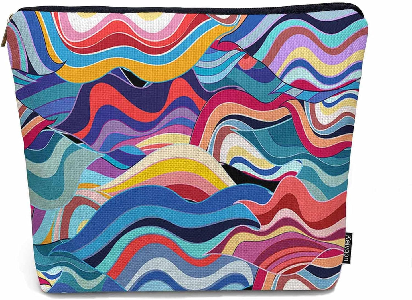 Ocean Waves Makeup Bags Makeup Organizer, Abstract Rainbow Waves Ocean Sea Flax Toiletry Bags Travel Cosmetic Bag Makeup Purse Pouch Skincare Bag Wallet Bags For Women Female Mom Daughter