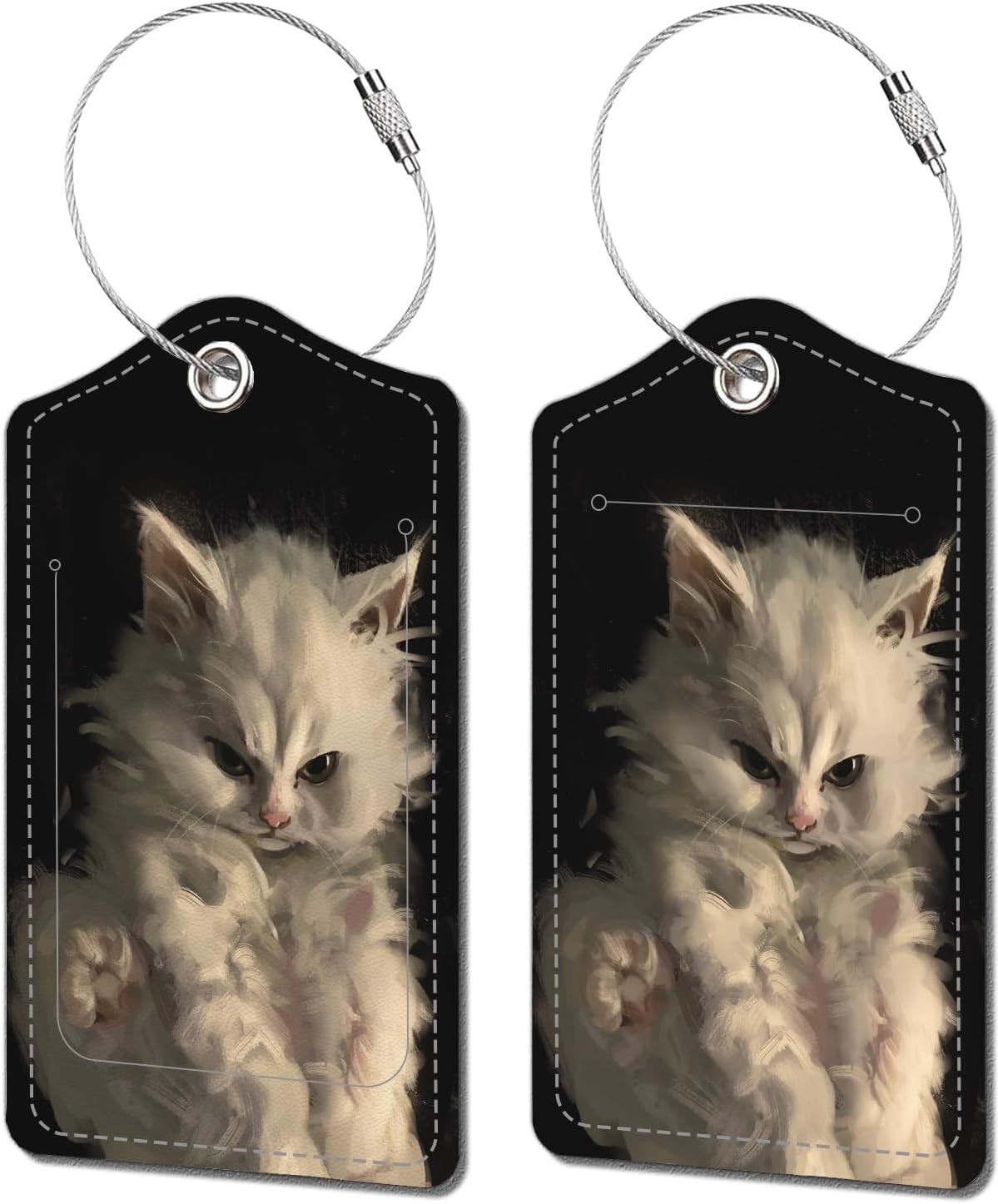 2 Pack Luggage Tags for Suitcase, Leather Suitcase Tags Cruise Ship with Privacy Cover and Double Metal Loop for Women Men Girls Boys Travel Baggage Bag Backpack Tags, Cute Kitty Cat