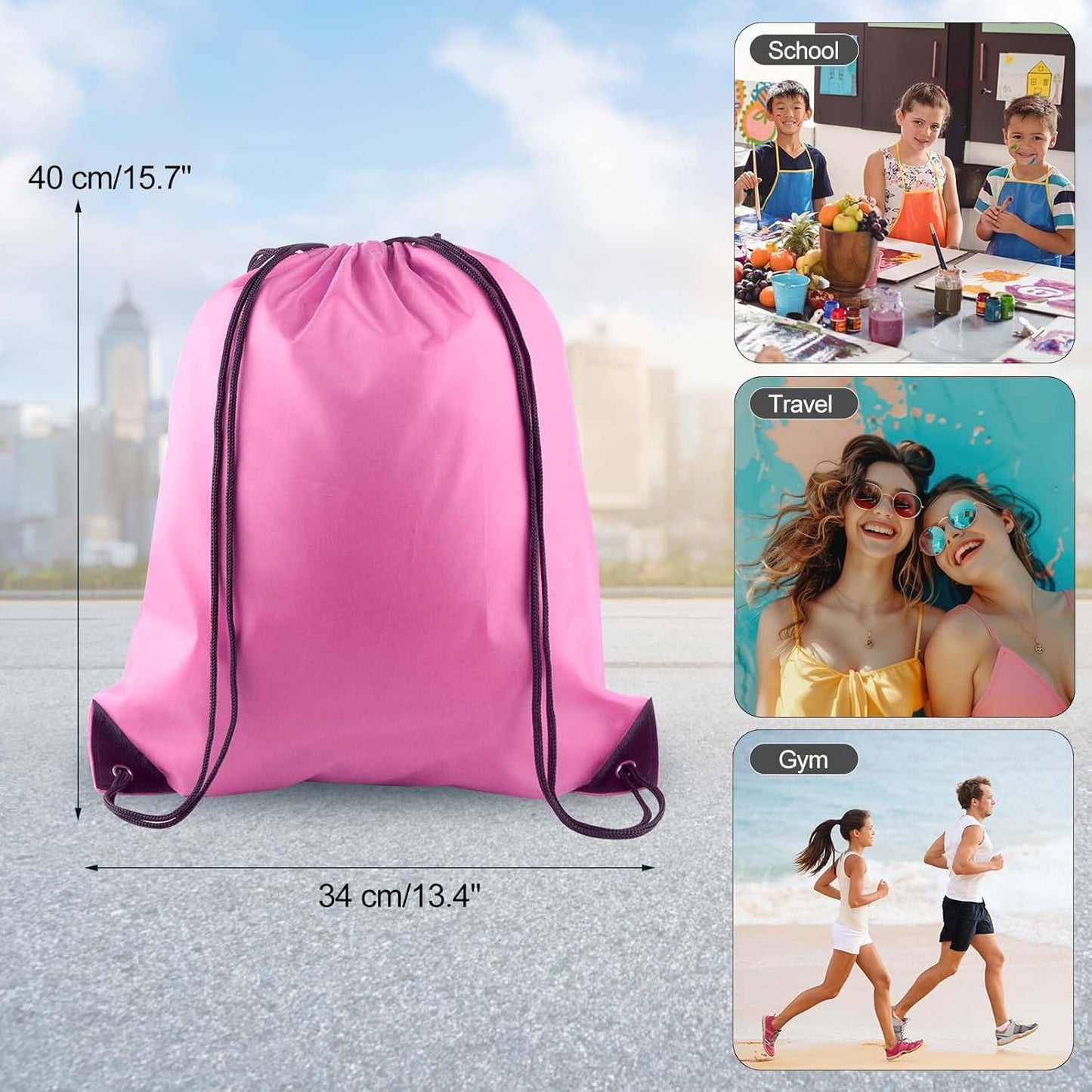 PLULON 2Pcs Drawstring Bags Bulk Pink Drawstring Backpack String Backpack Cinch Sack Sport Gym Backpack Bags for Yoga Traveling Outdoor Sports