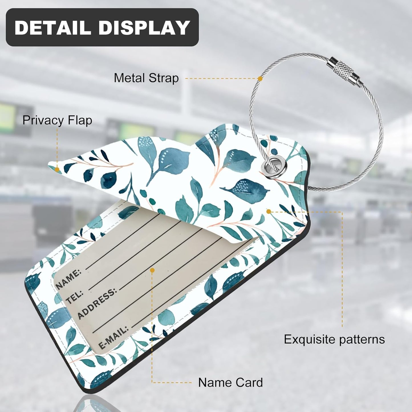 2Pack Luggage Tags for Suitcases, Cute Unique Pu Leather Cruise Luggage Tag with Privacy Cover ID Label Address Card and Metal Ring Suitable for Women Men Kids Travel Bag Green Leaf