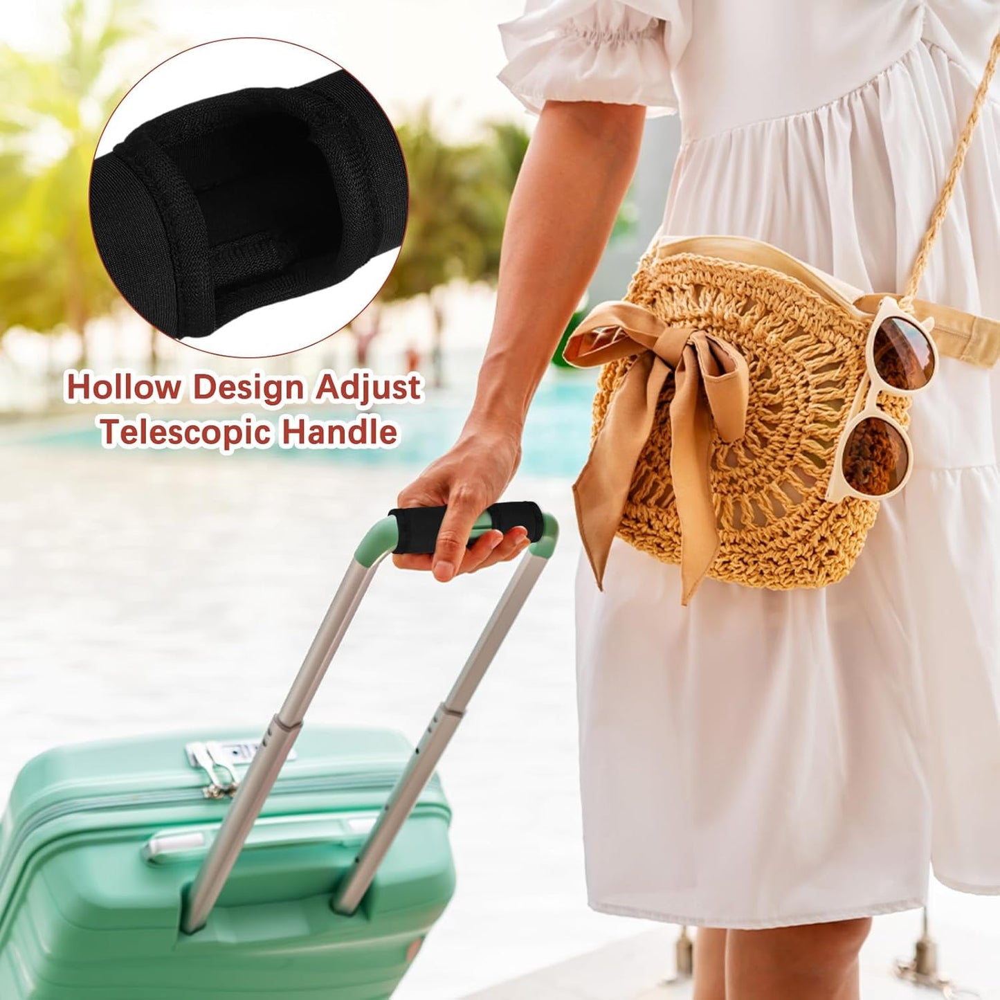 Luggage Handle Wrap [5PCS] - Neoprene Luggage Identifiers Hollow Design Use for Push-Button Suitcase & Trolley Case - [Black-6IN/15CM] Comfort Grip Handle Cover