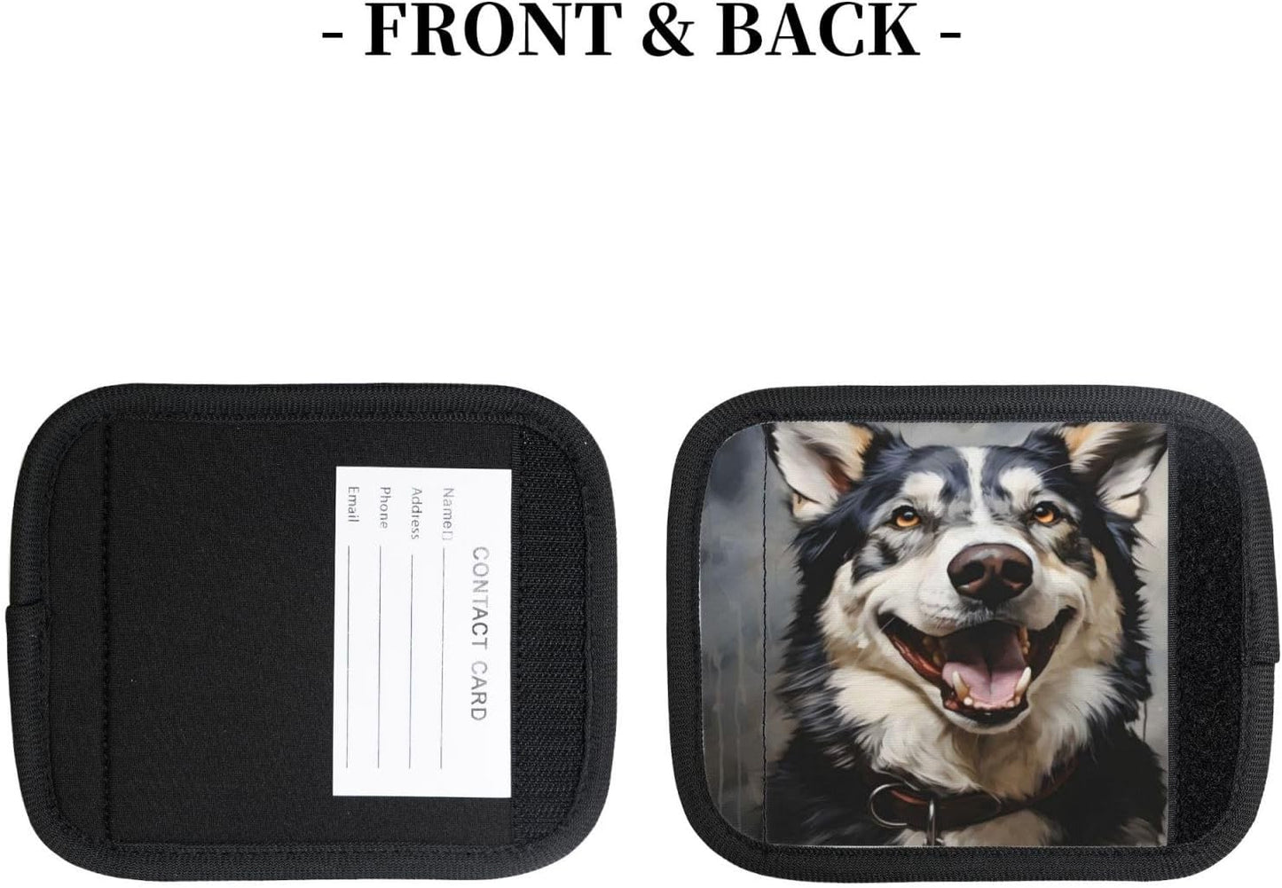 Luggage Handle Wraps Cute Smiling Husky Dog Luggage Identifiers Soft Neoprene Luggage Handle Wraps For Suitcase Trolley Handle Grip Cover 2 Pack Luggage Tags