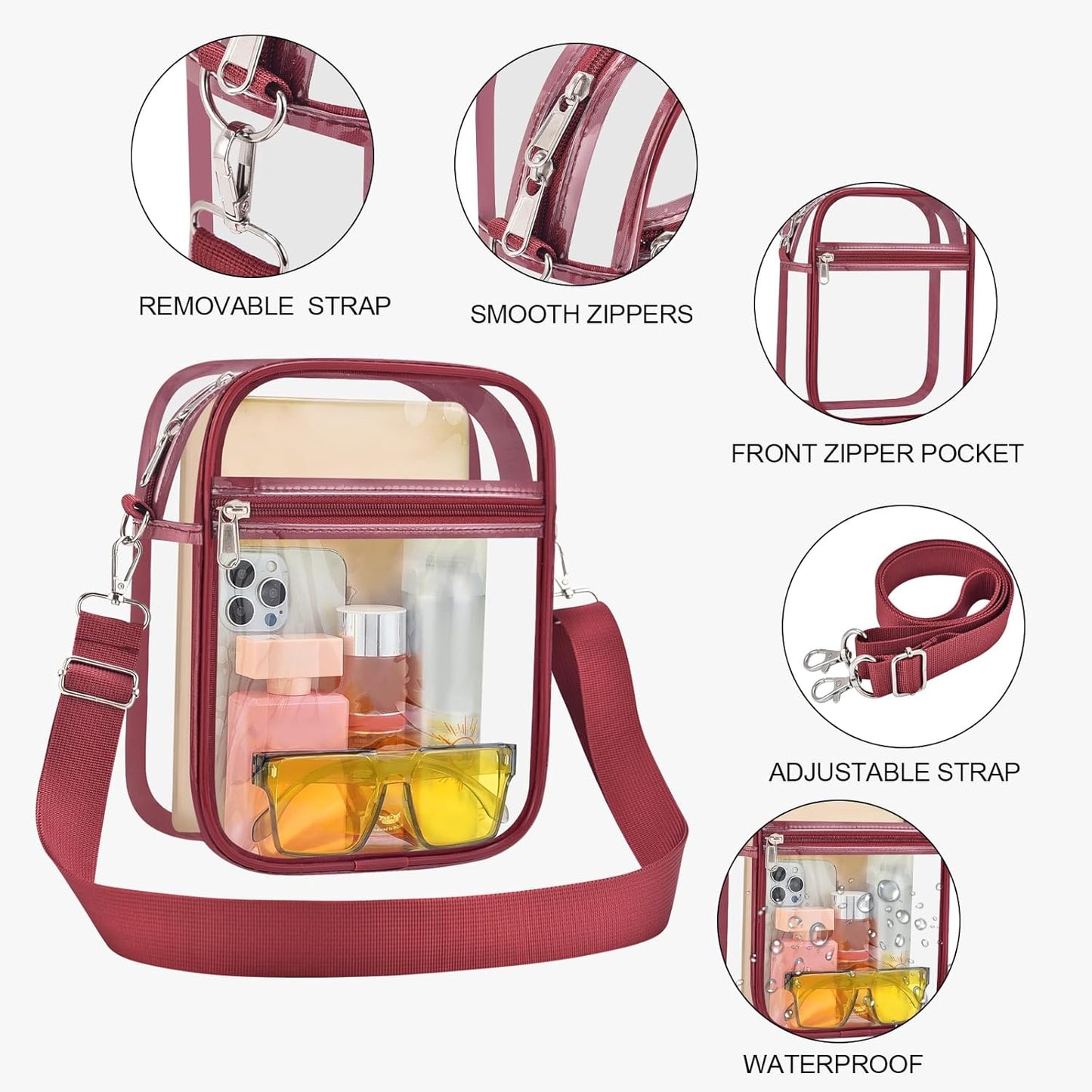 USPECLARE Clear Purse Stadium Transparent Messenger Bag Stadium Approved for Men and Women Clear CrossBody Bag