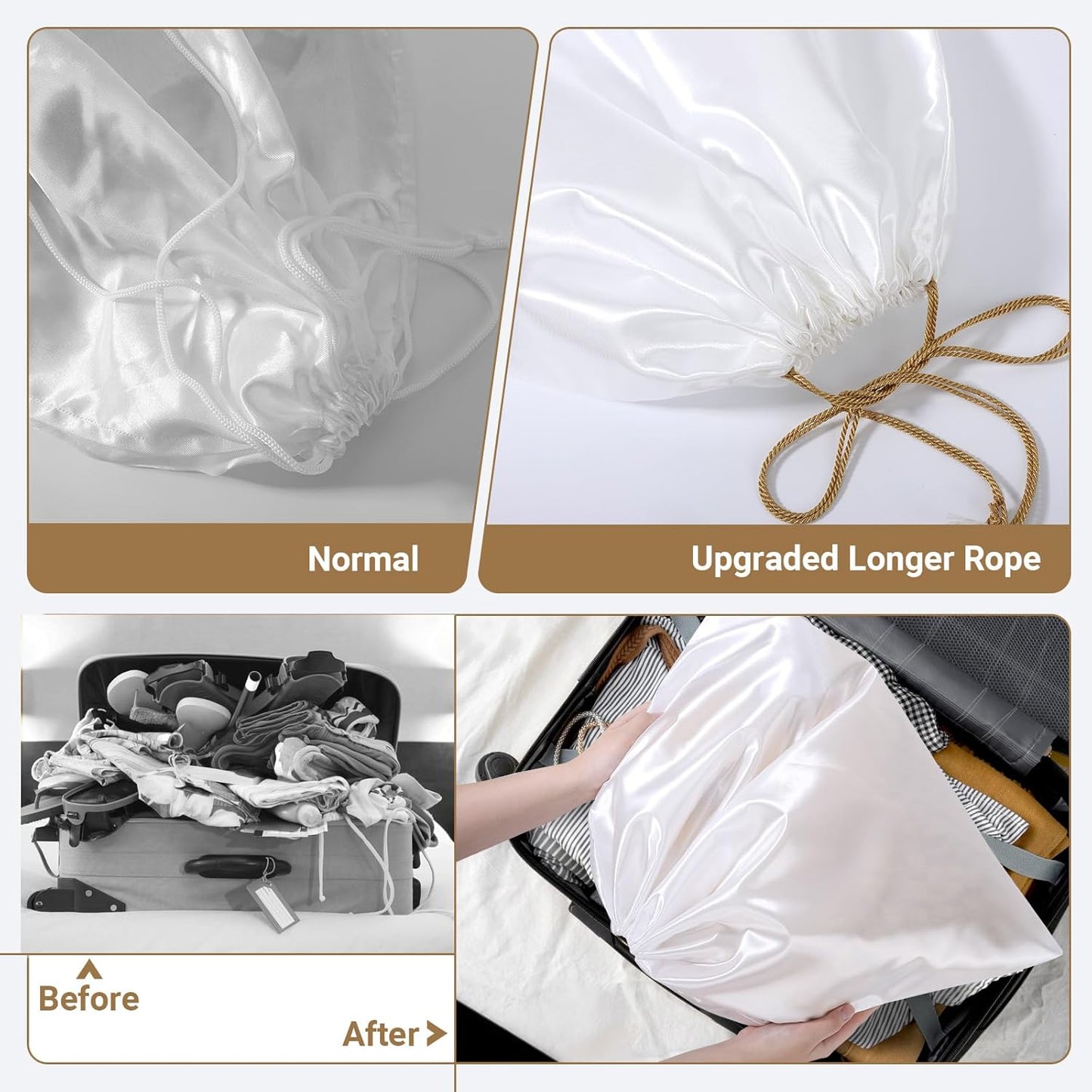 Ewen 7Pcs Dust Bags for Handbags, Satin Travel Dust Cover Bag, 2Pack 11.8x15.7in DustBag for Shoes, 2Pcs 19.6x15.7in Storage, Pack of 3 23.6x19.6in Bag for Purse, White Silk Cloth Bags with Drawstring
