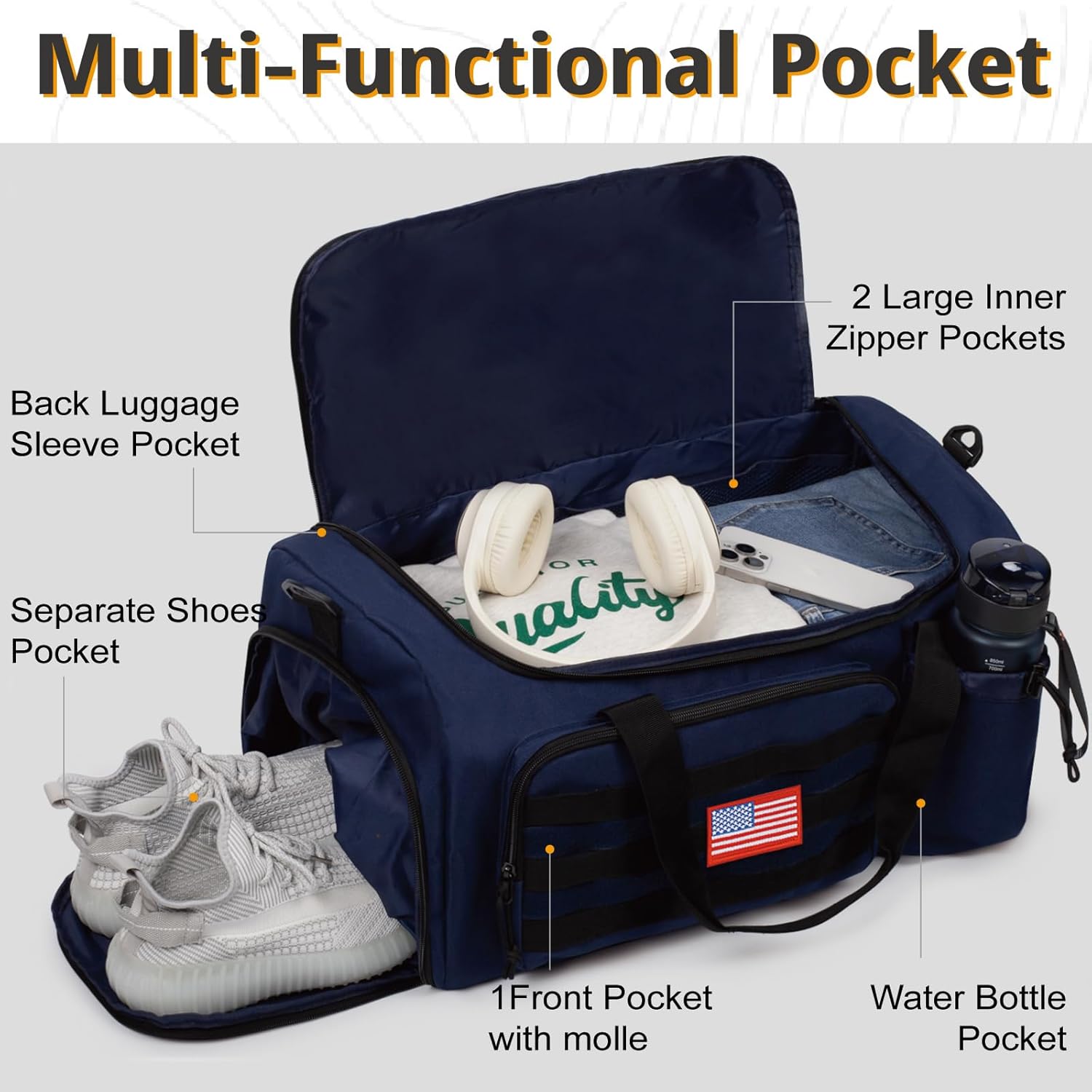 Tactical Gym Bag for Men, 40L Large Capacity Duffle Bags with Shoes Compartment, Sports Bag with