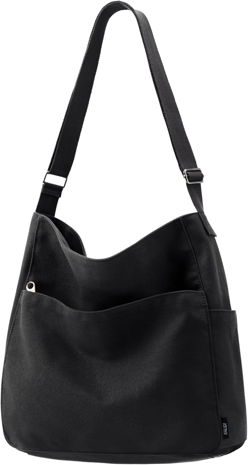 KALIDI Canvas Tote Bag Large Hobo Crossbody Shoulder Handbag Zipper Messenger Bag for Women or Men Casual College Work