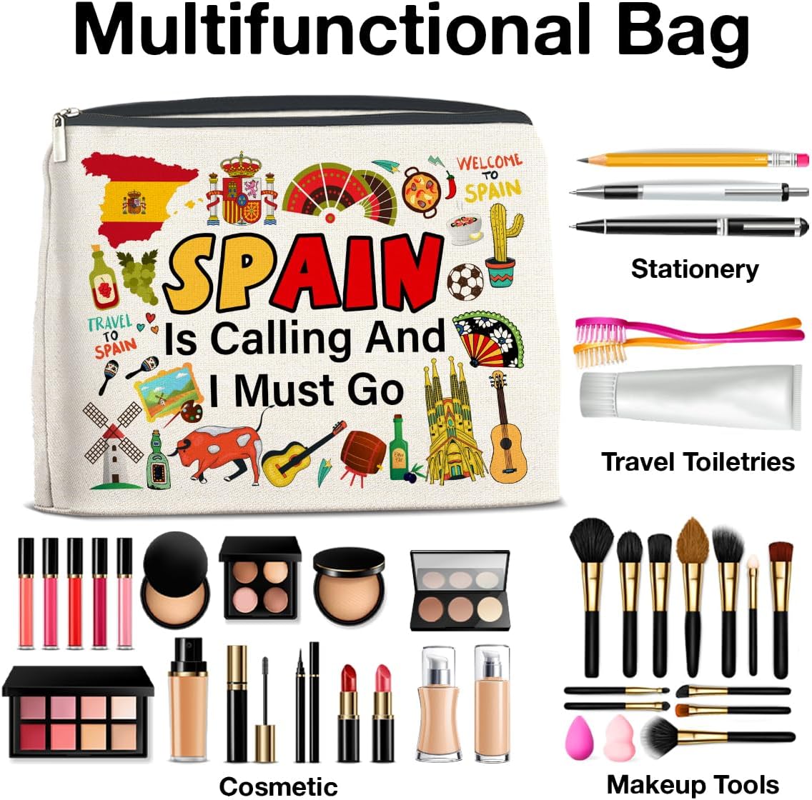Spain Travel Gifts Makeup Bag - Spain Lover Cosmetic Bag Zipper Pouch