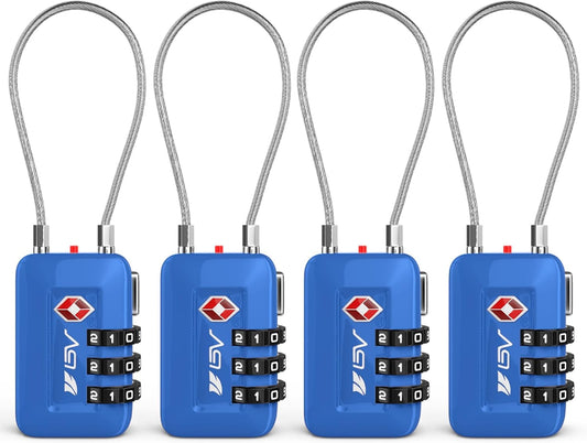 TSA Accpeted Luggage Travel Lock, Set-Your-Own Combination Lock for School Gym Locker, Luggage Suitcase Baggage Locks, Filing Cabinets, Toolbox, Case (Blue, 4 Pack)