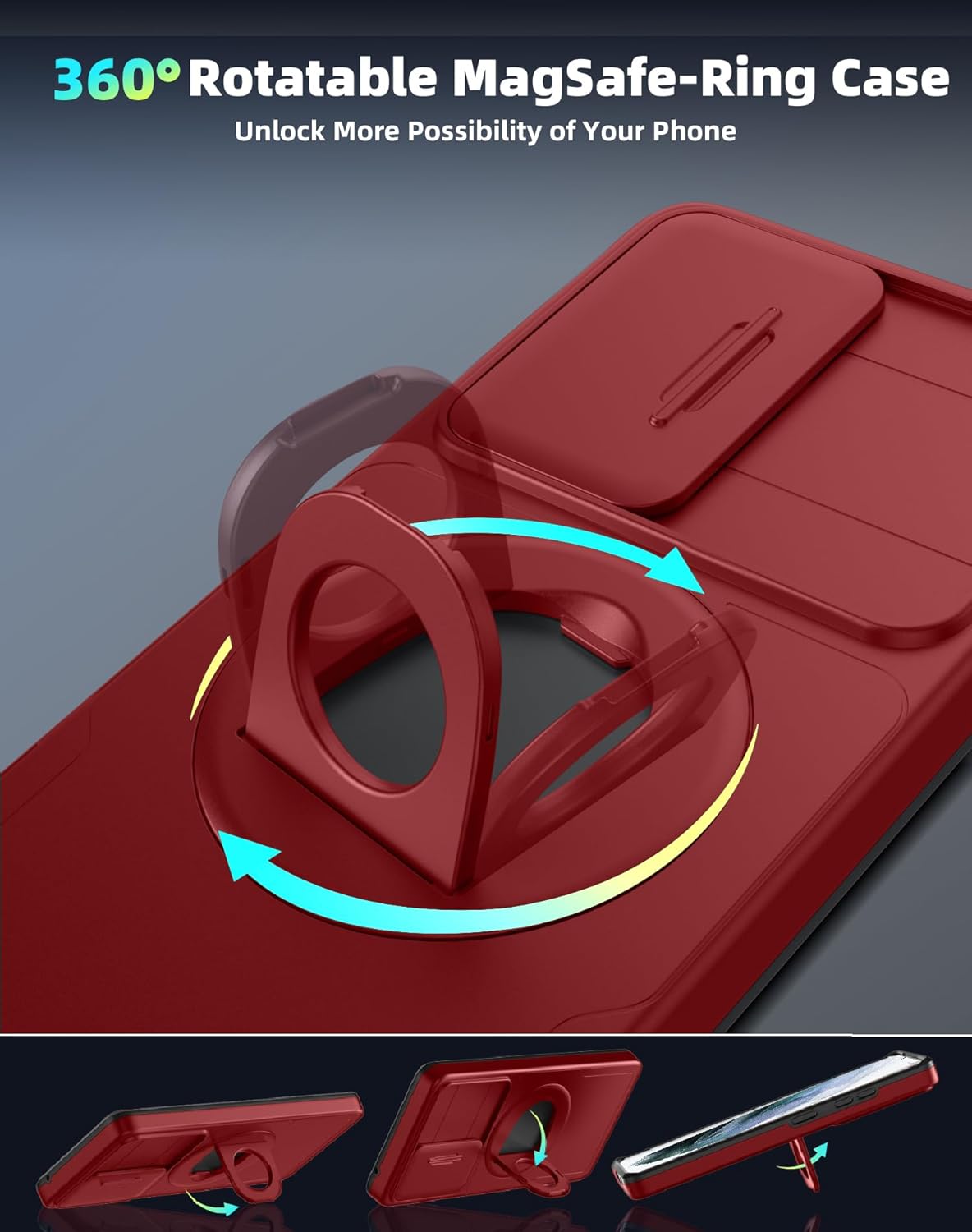 for Samsung Galaxy S23 FE Case Magnetic Compatible with MagSafe Wireless Charging,with 2 Screen Protectors,Built-in Stand Ring+Camera Cover Anti-Scratch Shockproof Heavy Duty Protection Red