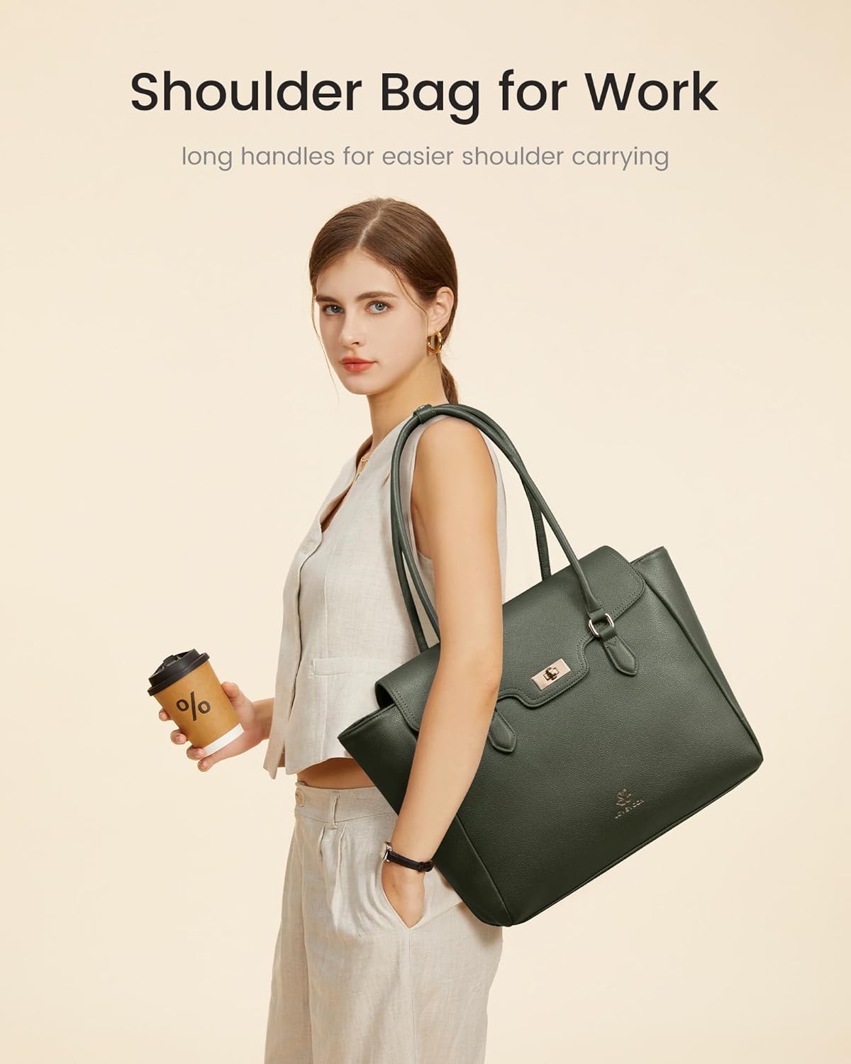 LOVEVOOK Laptop Bag for Women Soft Leather Work Bag, Office Shoulder Tote Purse with Flap Briefcase for Teacher Nurse