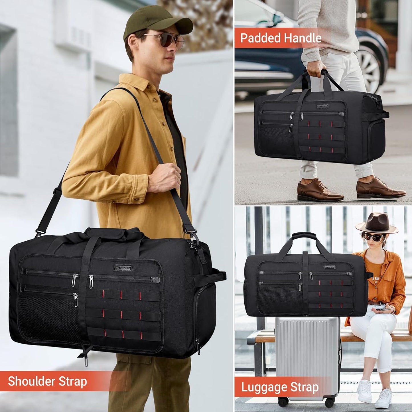 WITZMAN Foldable Duffle Bag for Travel 65L Lightweight Packable Duffel Bag with Shoes Compartment