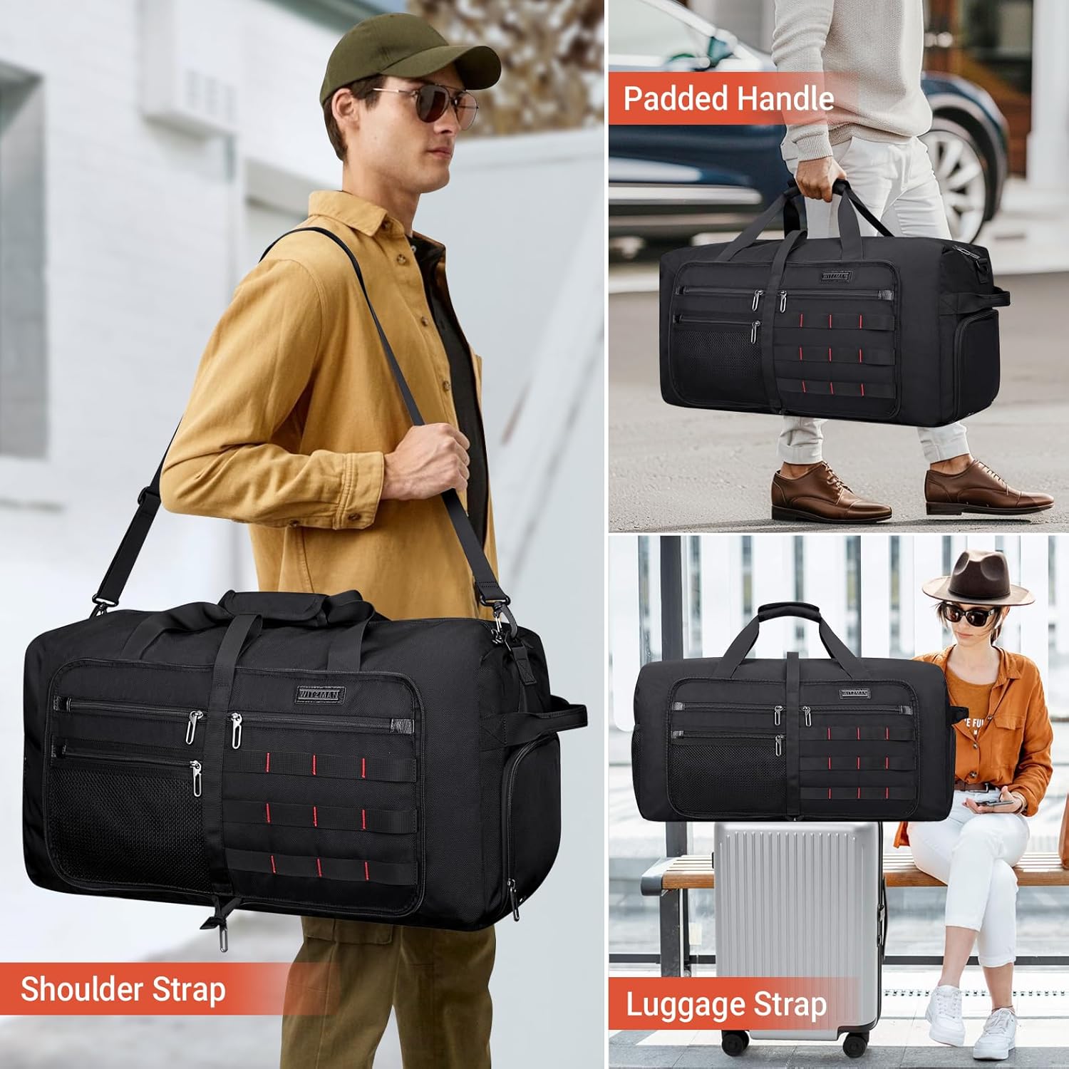 WITZMAN Foldable Duffle Bag for Travel 65L Lightweight Packable Duffel Bag with Shoes Compartment