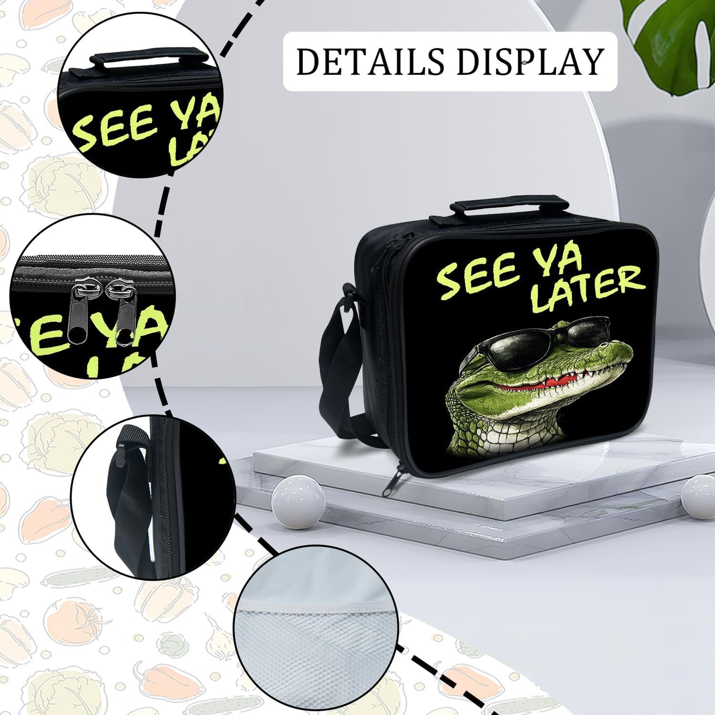 Funny Crocodile Backpack Cool School Bag 3PCS Backpack 16 Inch with Lunch Bag Set Lightweight for Teen Boys Girls Kids Elementary Middle School