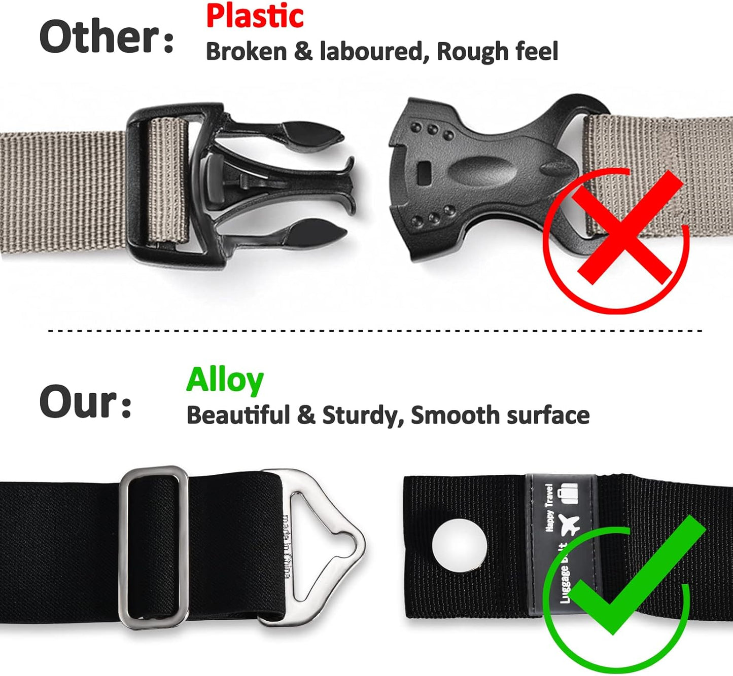 2-in-1 Travel Belt Luggage Straps Over Handle for Carry On Bag,ZZM Elastic Add a Bag Bungees Luggage Belt Suitcases Adjustable with Alloy Buckle, Hands-Free for Airport,Trip (Black)