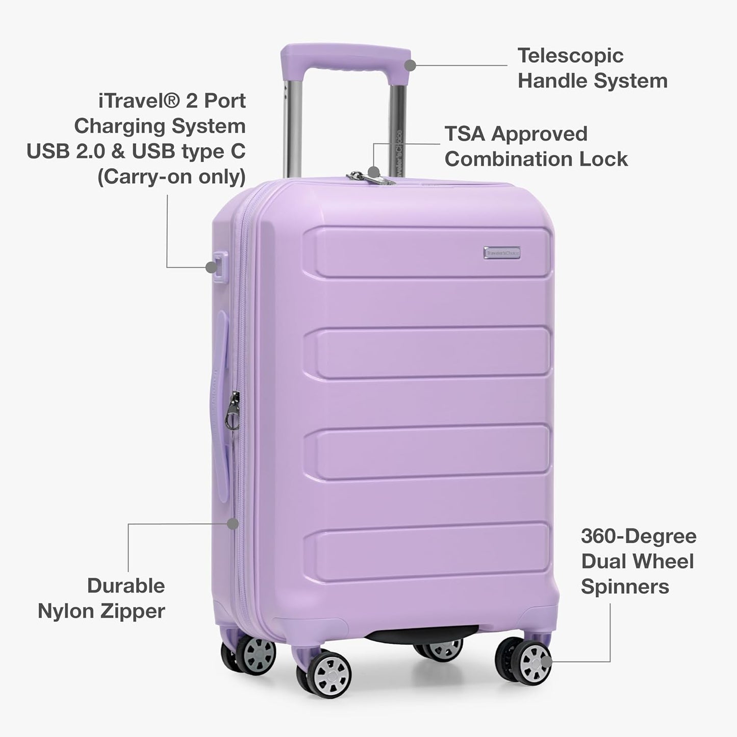 Traveler's Choice Pagosa Indestructible Hardshell Expandable Spinner Luggage, Lavender, 26-Inch Medium