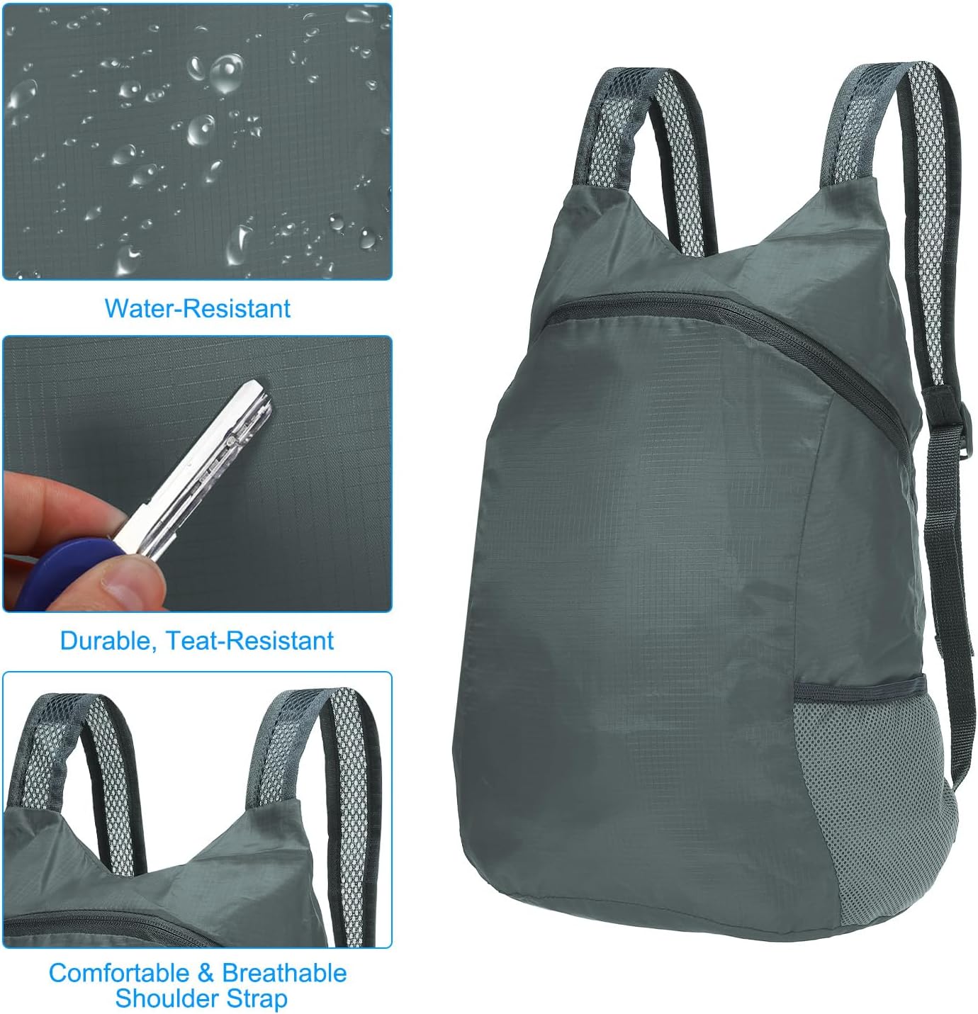 PATIKIL Hiking Backpack, 15L-20L Packable Lightweight Backpack Daypack Small Foldable Outdoor Camping Cycling Backpacking Shoulder Bag, Grey