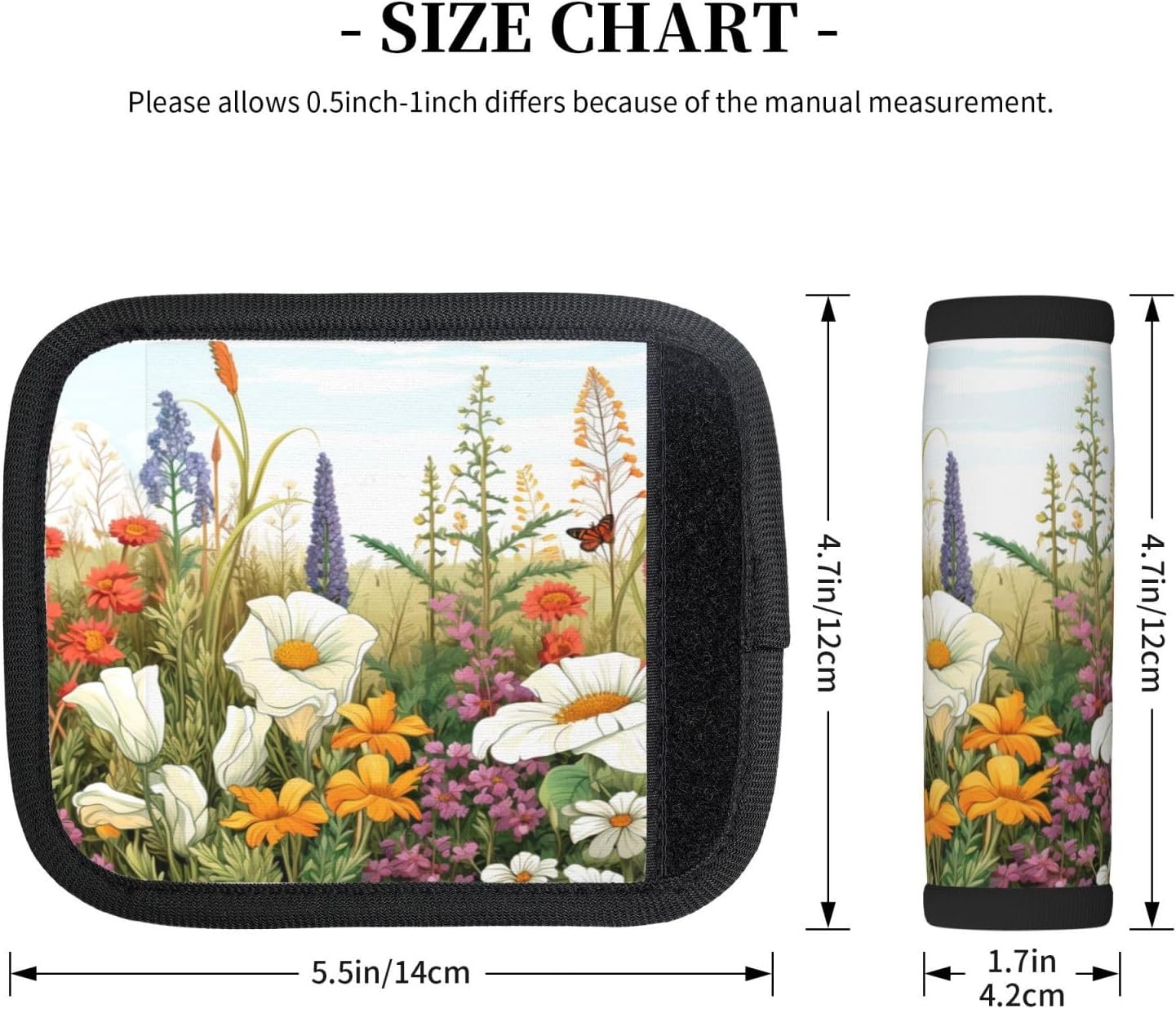 Luggage Handle Wraps Meadow Wildflowers Herbs Filed Luggage Identifiers Soft Neoprene Luggage Handle Wraps For Suitcase Trolley Handle Grip Cover 2 Pack Luggage Tags
