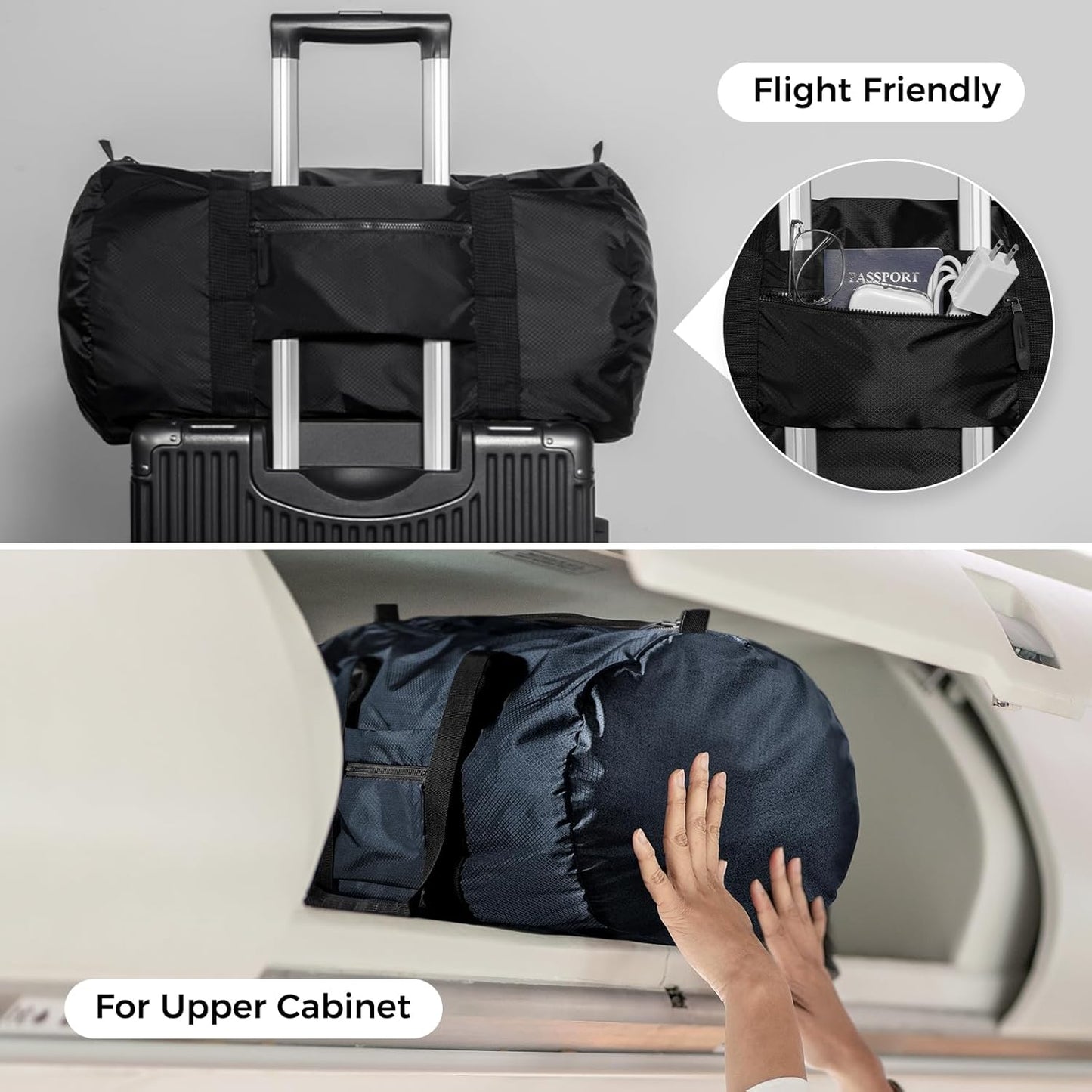 pack all Lightweight Travel Duffel Bag, Water-Resistant Sports Gym Bag, 32L Foldable Weekender Bag for Fitness, Hiking and Camping (Black)