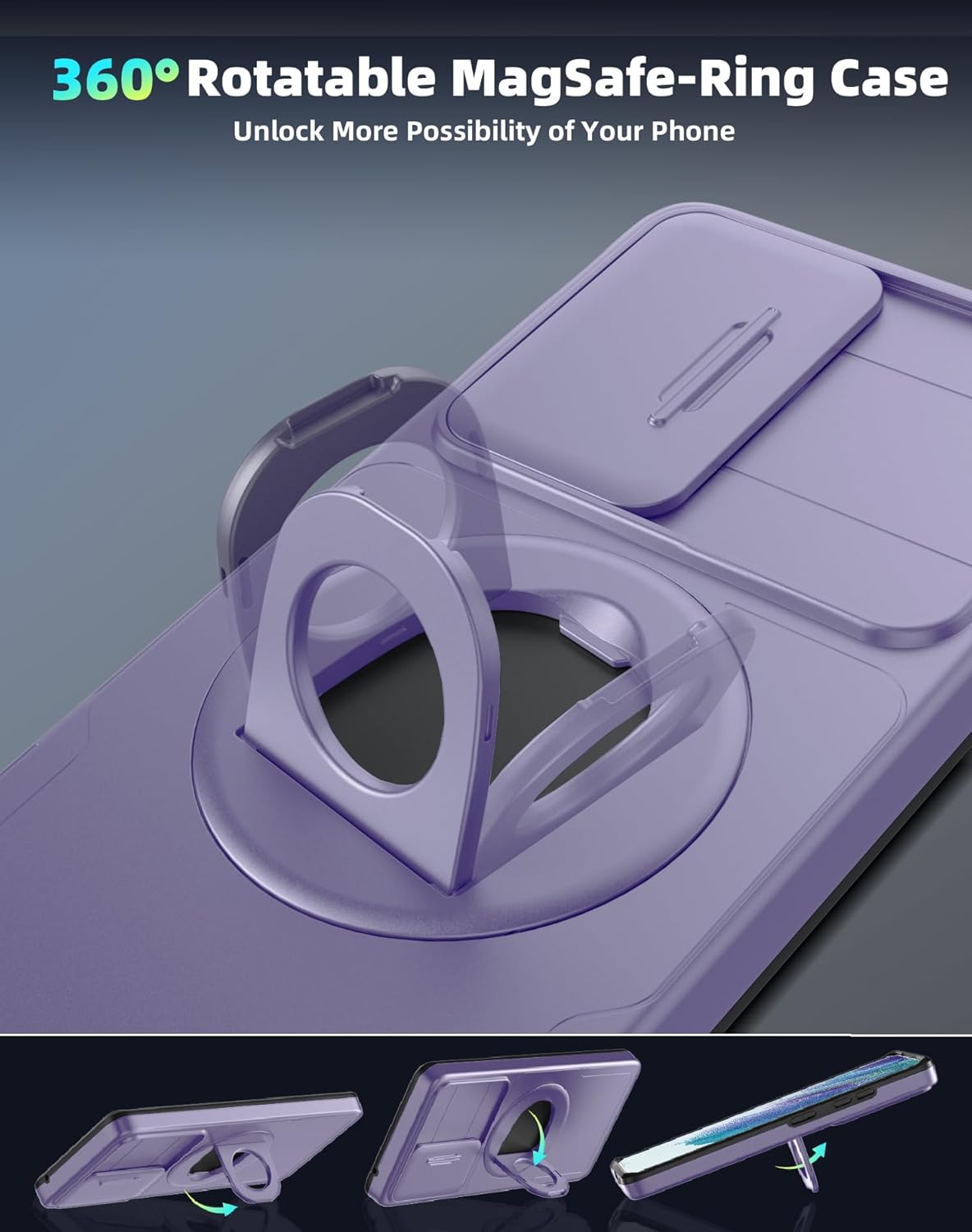 for Samsung Galaxy s21FE Case Magnetic Compatible with MagSafe Wireless Charging,with 2 Screen Protectors,Built-in Stand Ring+Camera Cover Anti-Scratch Shockproof Heavy Duty Protection Purple