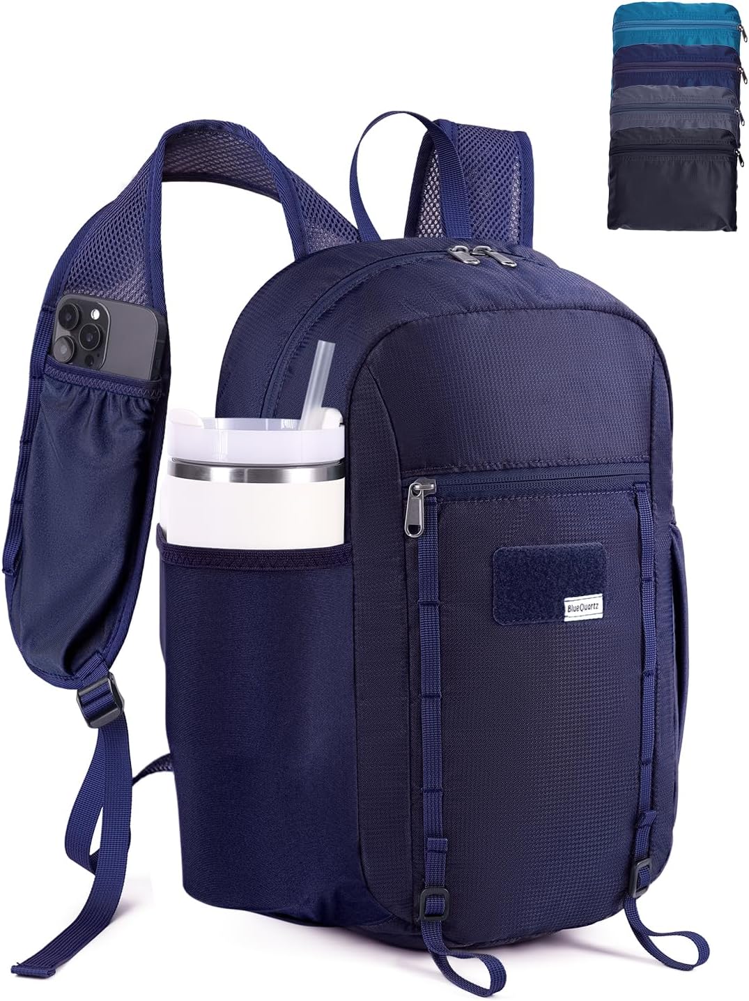 Blue Quartz 15L Small Hiking Backpack with Chest Pockets for Phone, Ultralight Hiking Daypack with Sternum Straps, Lightweight Foldable Packable Back Pack for Women Men(patent pending)