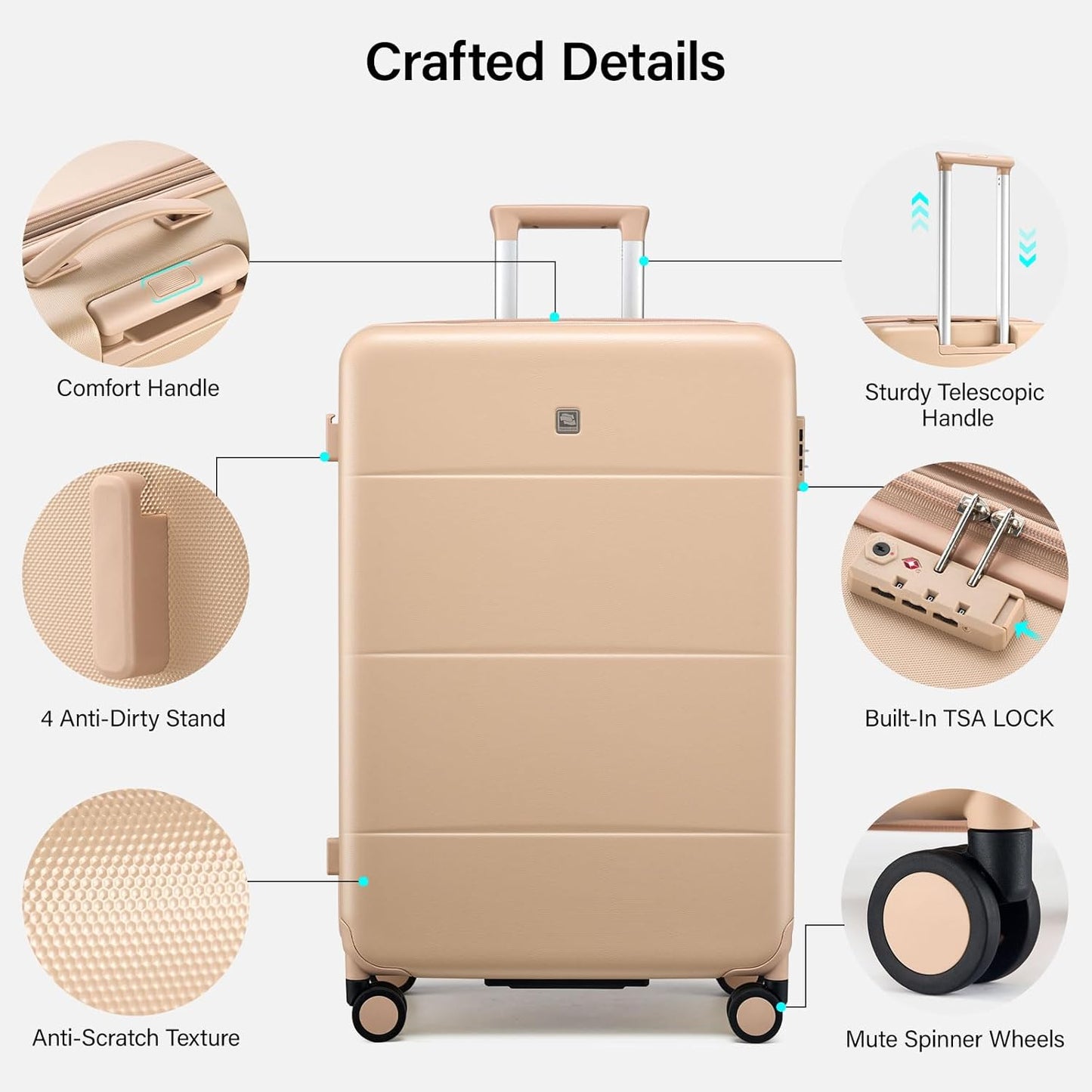 Hanke Expandable 26 Inch Luggage with Spinner Wheels, Hardside Large Suitcase, All-PC Hard Shell Travel Luggage, TSA Lock, Lightweight Durable Checked-Medium (Cuba Sand, 93L)