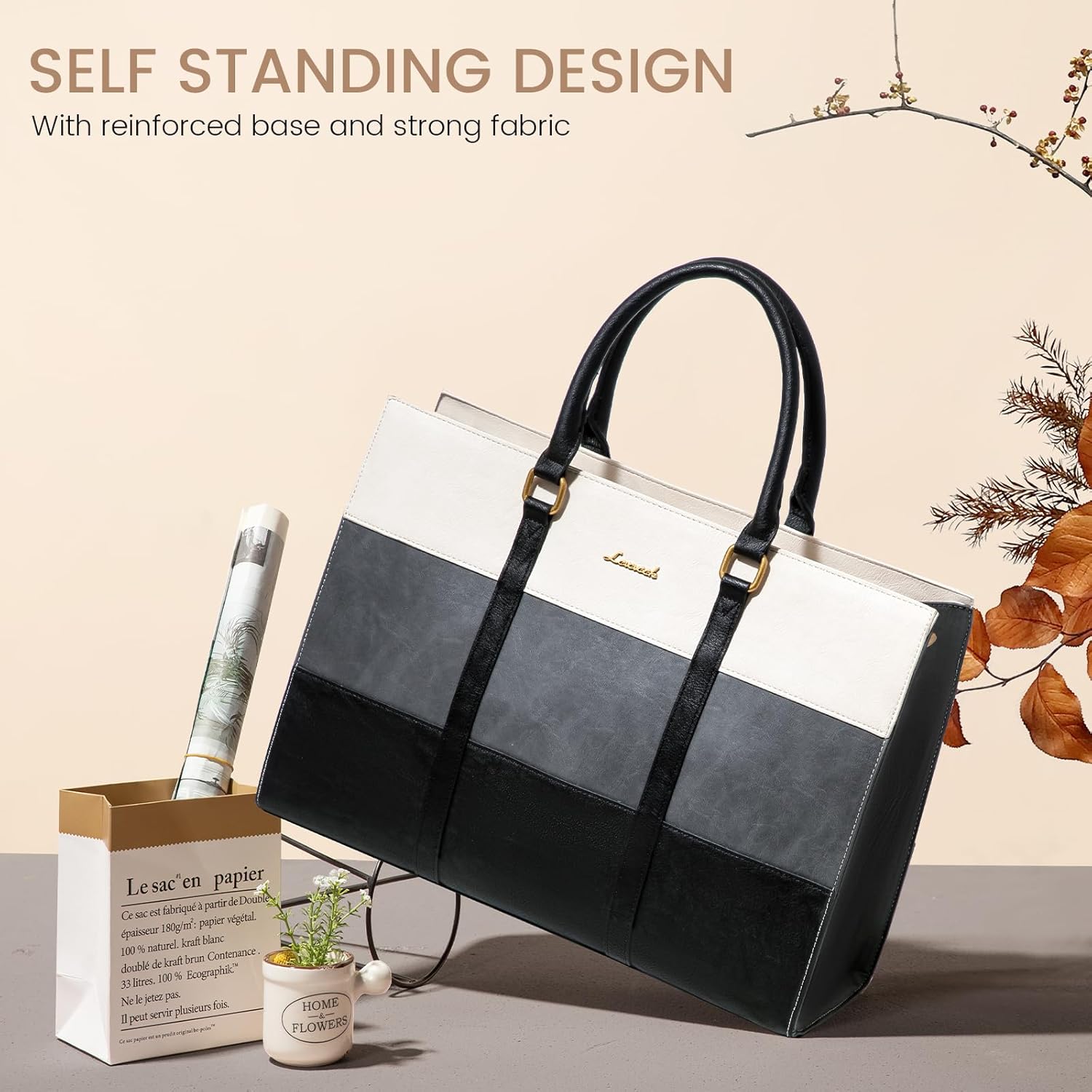LOVEVOOK Laptop Bag for Women, 15.6 Inch Laptop Tote Bag, Vintage Leather Work Bags for Women
