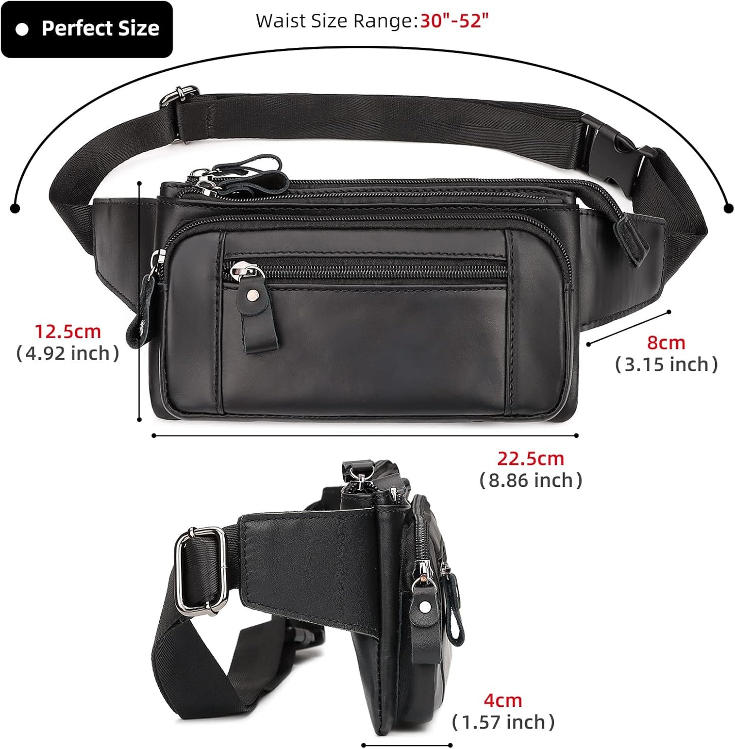 Leather Fanny Pack for Men Women, Fashion Waist Packs Small Crossbody Chest Bag with Adjustable Belt for Outdoor Travel Hiking Cycling