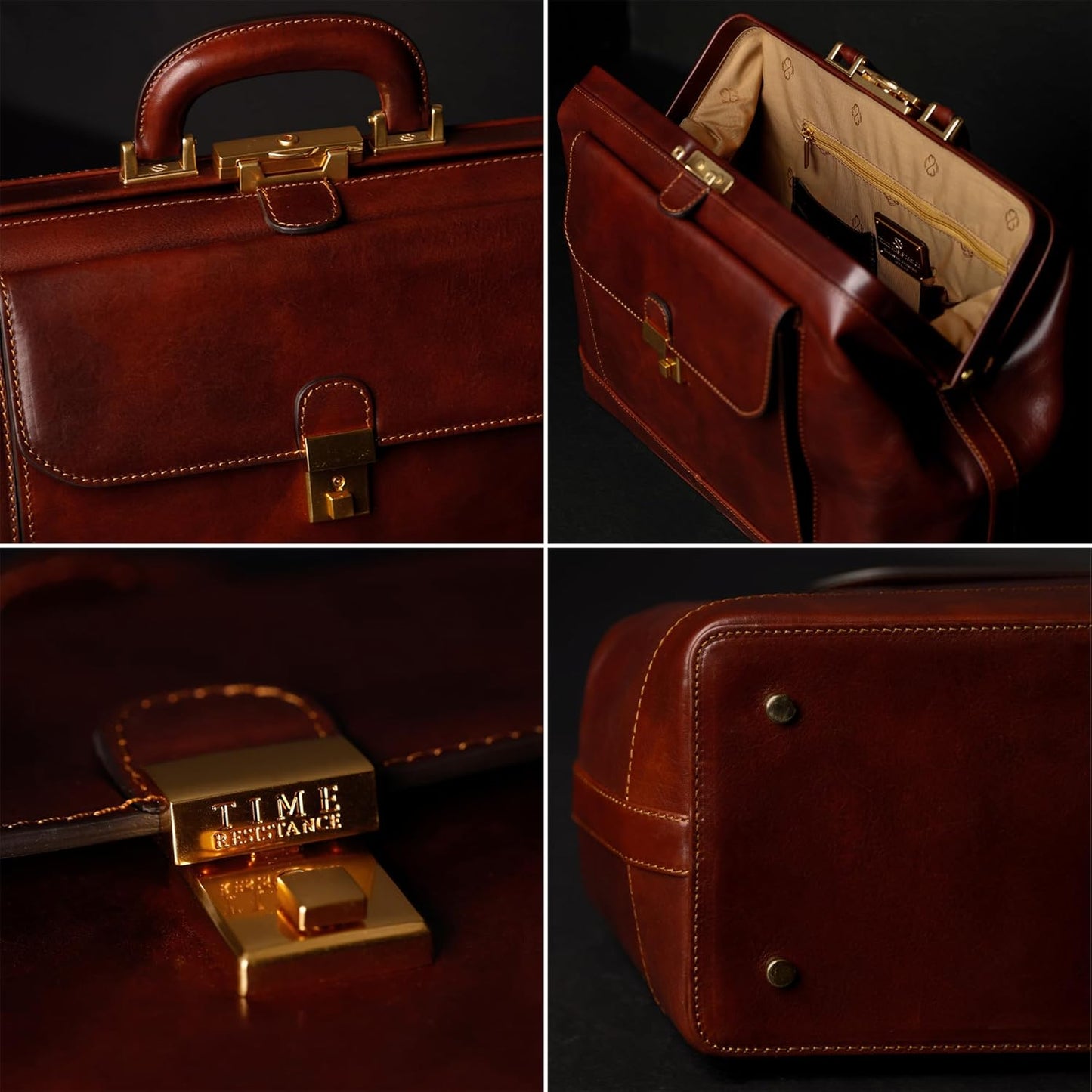 Time Resistance Leather Doctor Bag - Top Handle Bag - Medical Briefcase - Gladstone Handbag