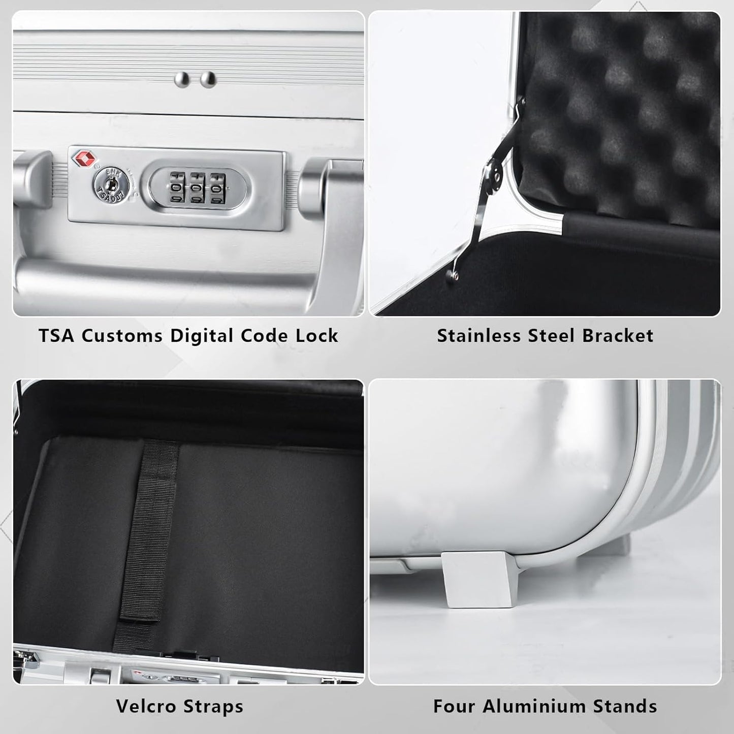 Silver Metal Brief Case 16.5X12.6X6.1 Inch Aluminum Toolbox TSA Combination Lock Cash Weekend Short-term Travel Bag Lawyer Briefcase