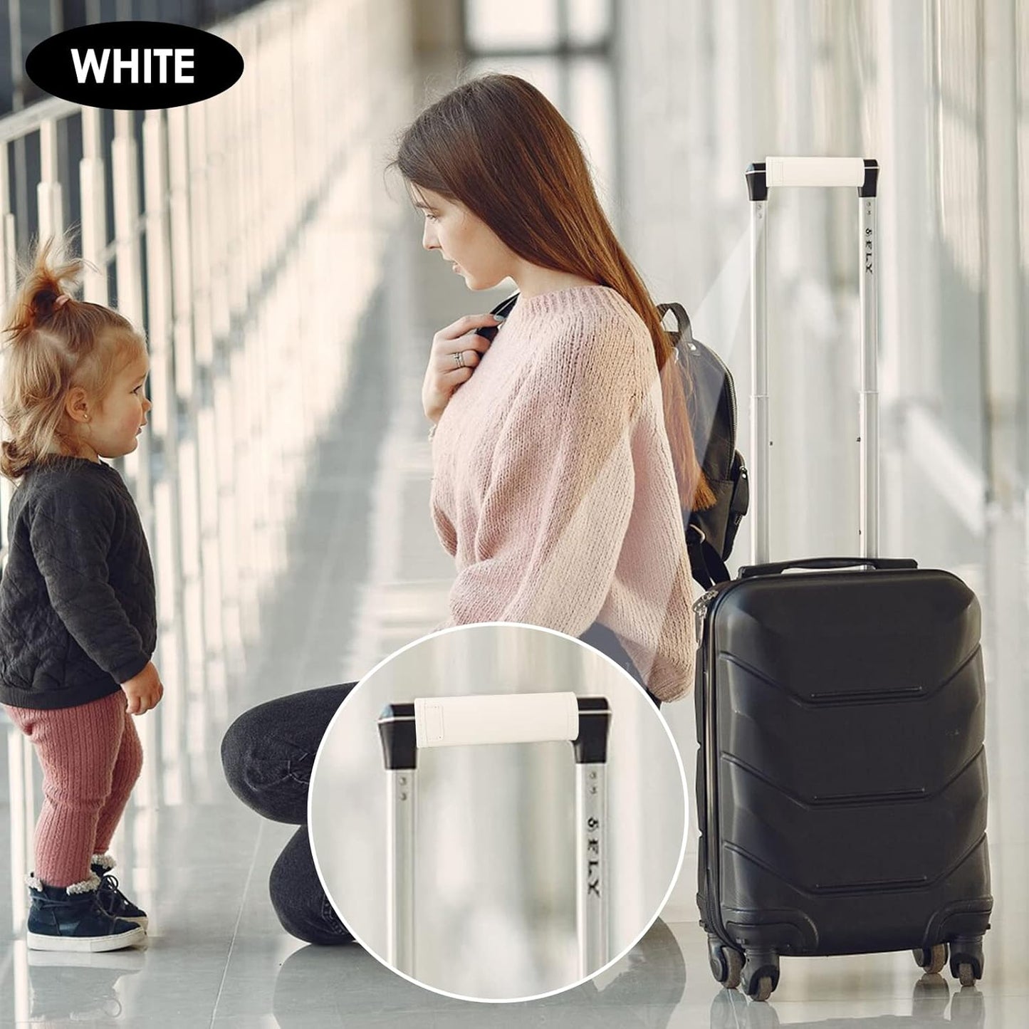 KINIVA 2 Pack Set White Vegan Leather Luggage Handle Wraps, Luggage Identifiers, Travel Accessories