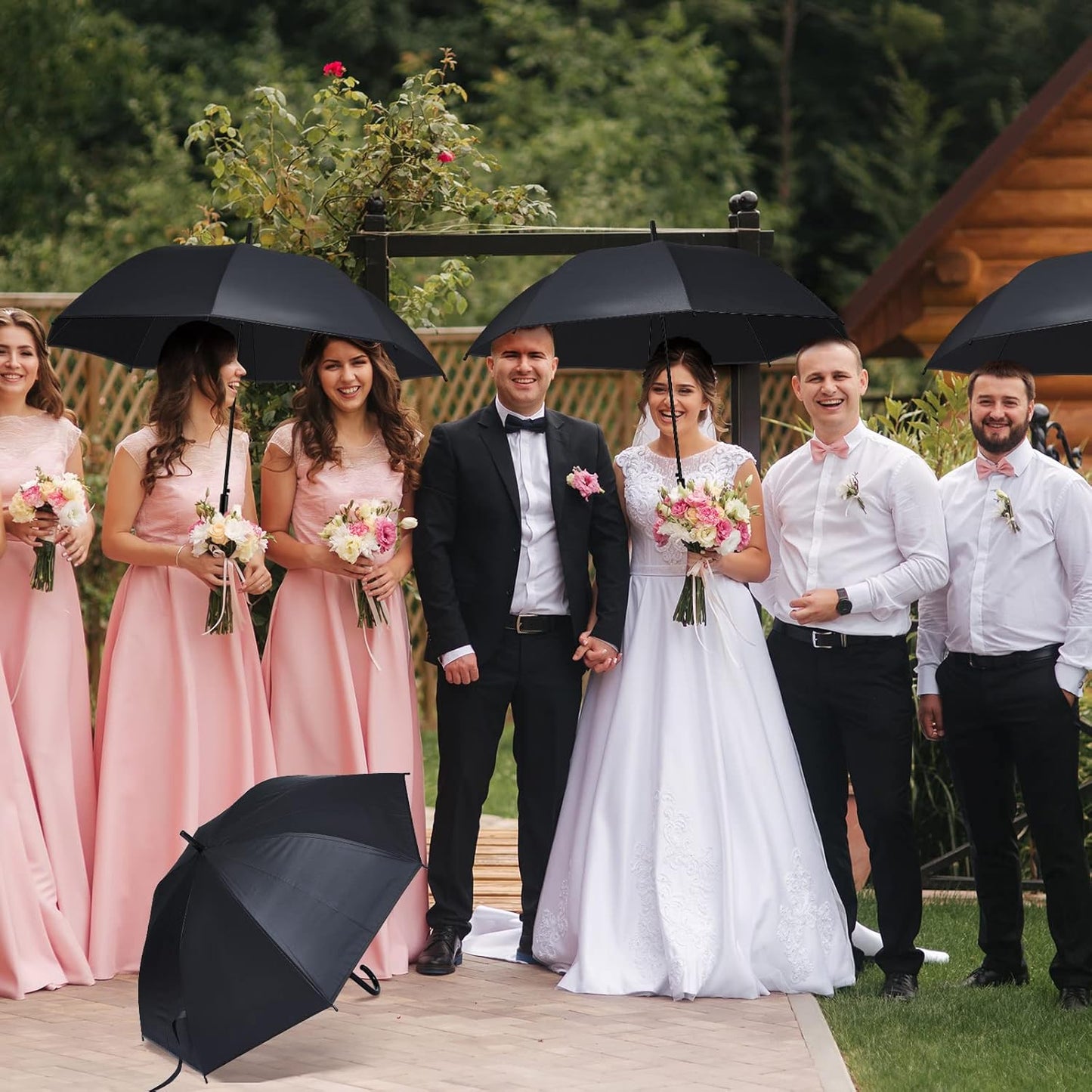 Reginary Black Umbrella Bulk Wedding Stick Umbrellas Large Canopy Windproof Rain Auto Open J Hook Handle for Adult