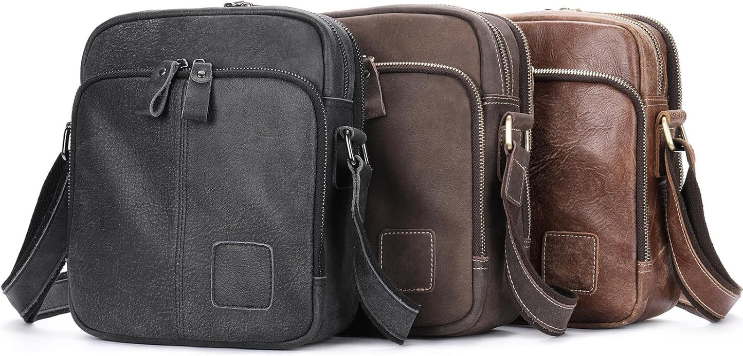 Genuine Leather Shoulder Bag for Men Crossbody Sling Bag Adjustable Small Messenger Purse Travel Work Business bag