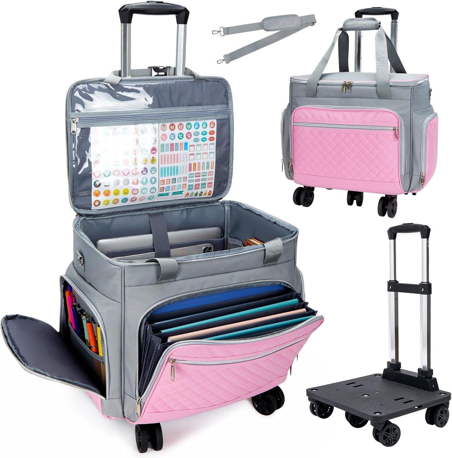 2025 Rolling Teacher Tote Bag with Accordion File Organizer