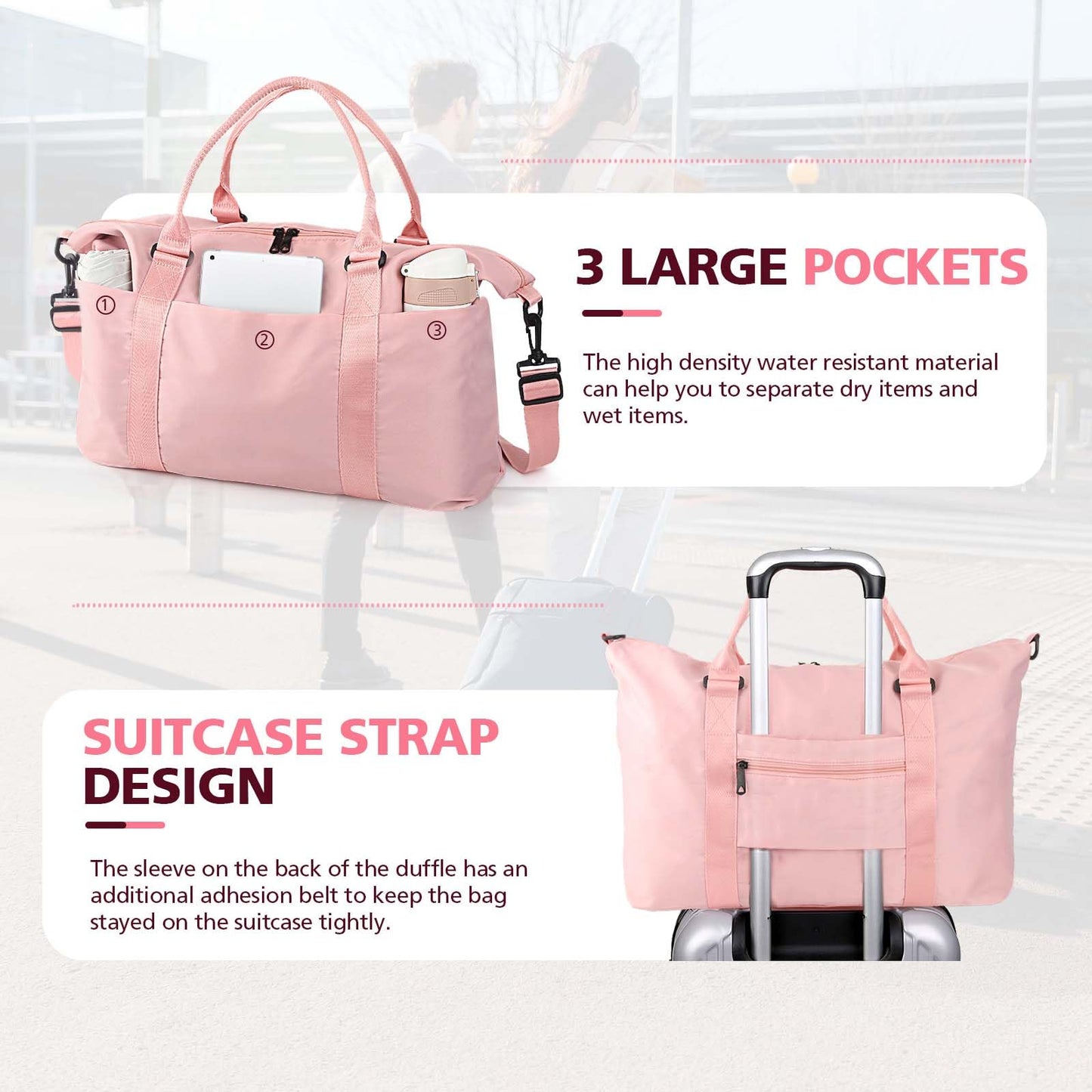 TOPBAG Travel Duffle Bag, Waterproof Weekender Carry On Tote Bags for Women, Sport Gym Bag for Men