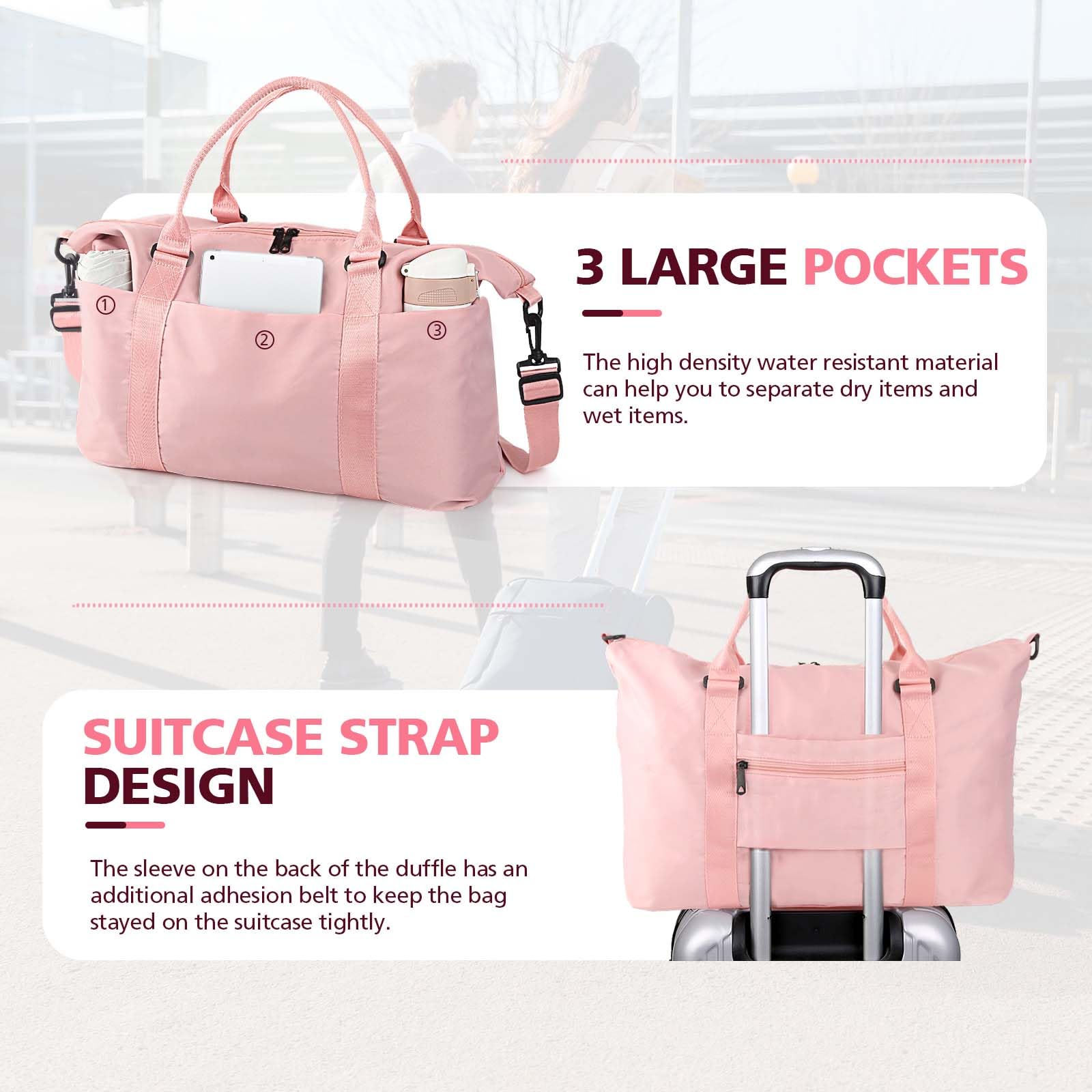 TOPBAG Travel Duffle Bag, Waterproof Weekender Carry On Tote Bags for Women, Sport Gym Bag for Men