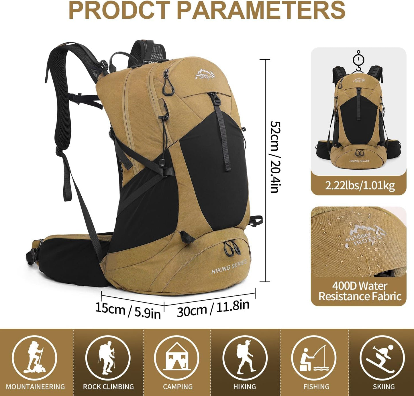Hiking Backpack, Waterproof Hiking Daypack with 3L Water Bladder and Rain Cover, Lightweight Travel