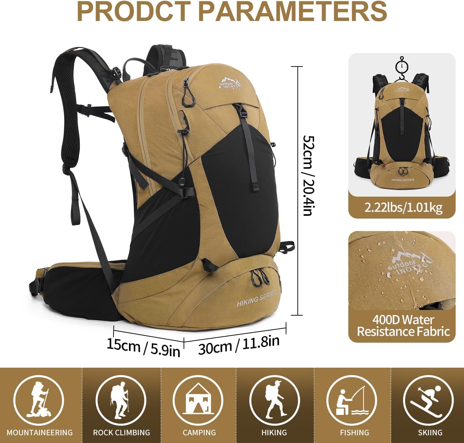 Hiking Backpack, Waterproof Hiking Daypack with 3L Water Bladder and Rain Cover, Lightweight Travel