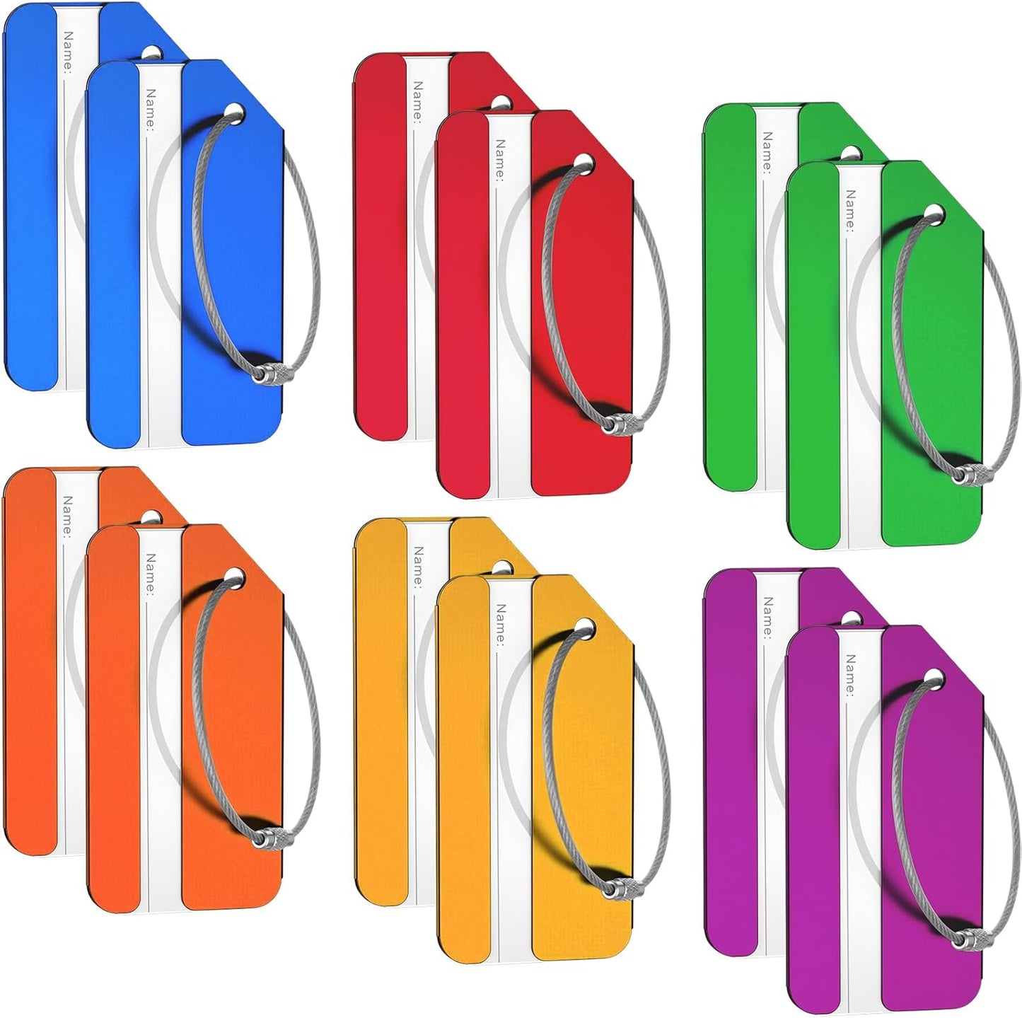 Weewooday 12 Pcs Luggage Tags Business Card Holder Aluminum Metal Travel ID Bag Tag for Suitcases Travel Luggage Baggage Identifier (Blue,Red,Green,Gold,Orange,Purple)